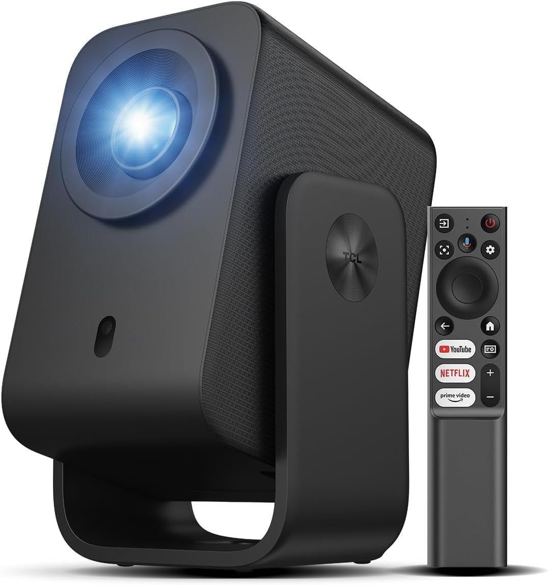 TCL C1 Smart Projector 4K Support, Compatible with Google TV, WiFi and Bluetooth, Auto Focus/Keystone, 1080P HDR10, Dolby Audio, 285° Rotating Mini Projector for Bedroom/Home Theater/Outdoor