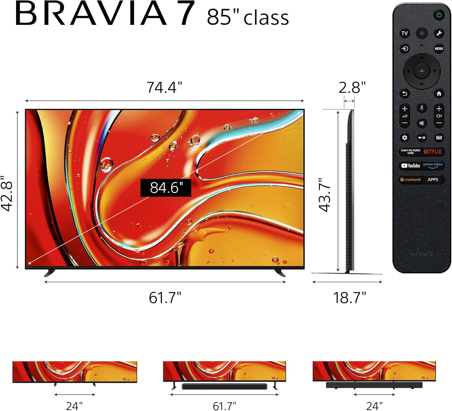 Sony 85 Inch Mini LED QLED 4K Ultra HD TV BRAVIA 7 Smart Google TV with Dolby Vision HDR and Exclusive Features for PlayStation®5 (K-85XR70)