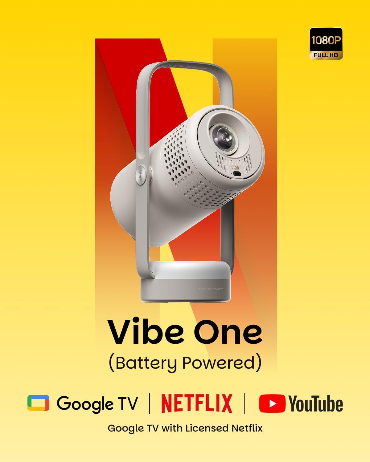 XGIMI Vibe One Battery Powered 1080P Smart Portable Projector, Google TV with Licensed Netflix, Sound by JBL, Built-in Battery, Auto Focus Auto Keystone, HD Outdoor Movie Projector for Home(Ash)