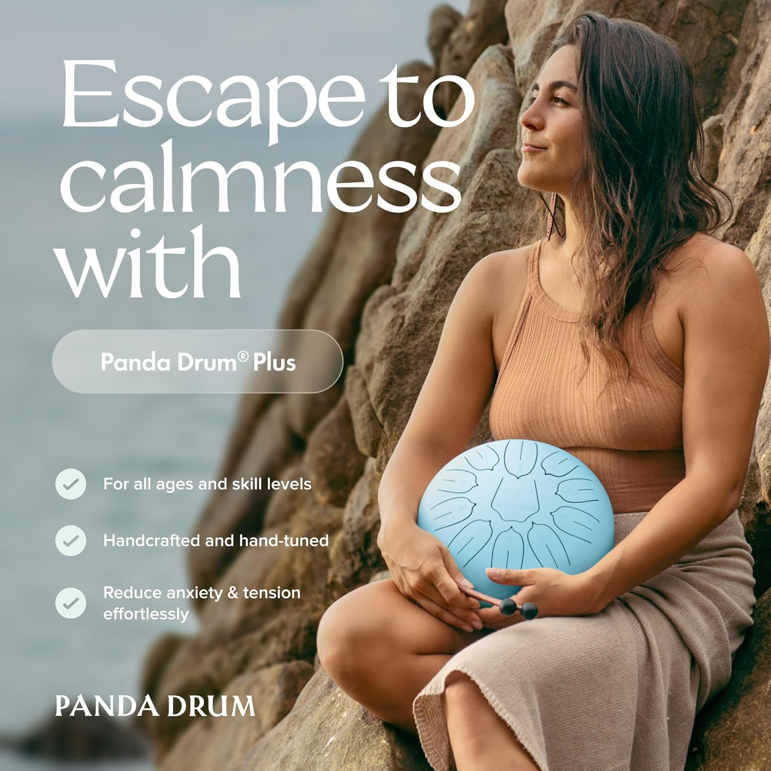 Panda Drum Plus (Blue)| Steel Tongue Handpan with Music Book, Mallets, Carrying Bag & Finger Picks| 11 inches, 432 Hz| Rain Drum for Inside & Outside| Calming Musical Instrument for Adults & Kids