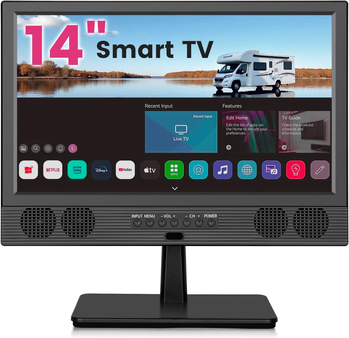 othoig 14 Inch Small Smart TV HD LED, Small Portable Smart TV with Built-in APP, Digital ATSC Tuner, HDMI/USB/AV Inputs, Small Smart Television for Kitchen, Bedroom, RV, Camper