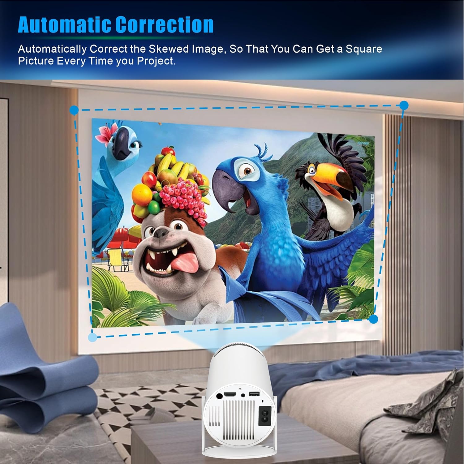 Mini Portable Projector 4K WiFi 6 BT 5.2 Upgraded Portable Projector Full HD Supported for Phone /PC /TV /HDMI /PS5 /Laptop Auto Keystone Home Theater 180° Rotation [Built-in App] White