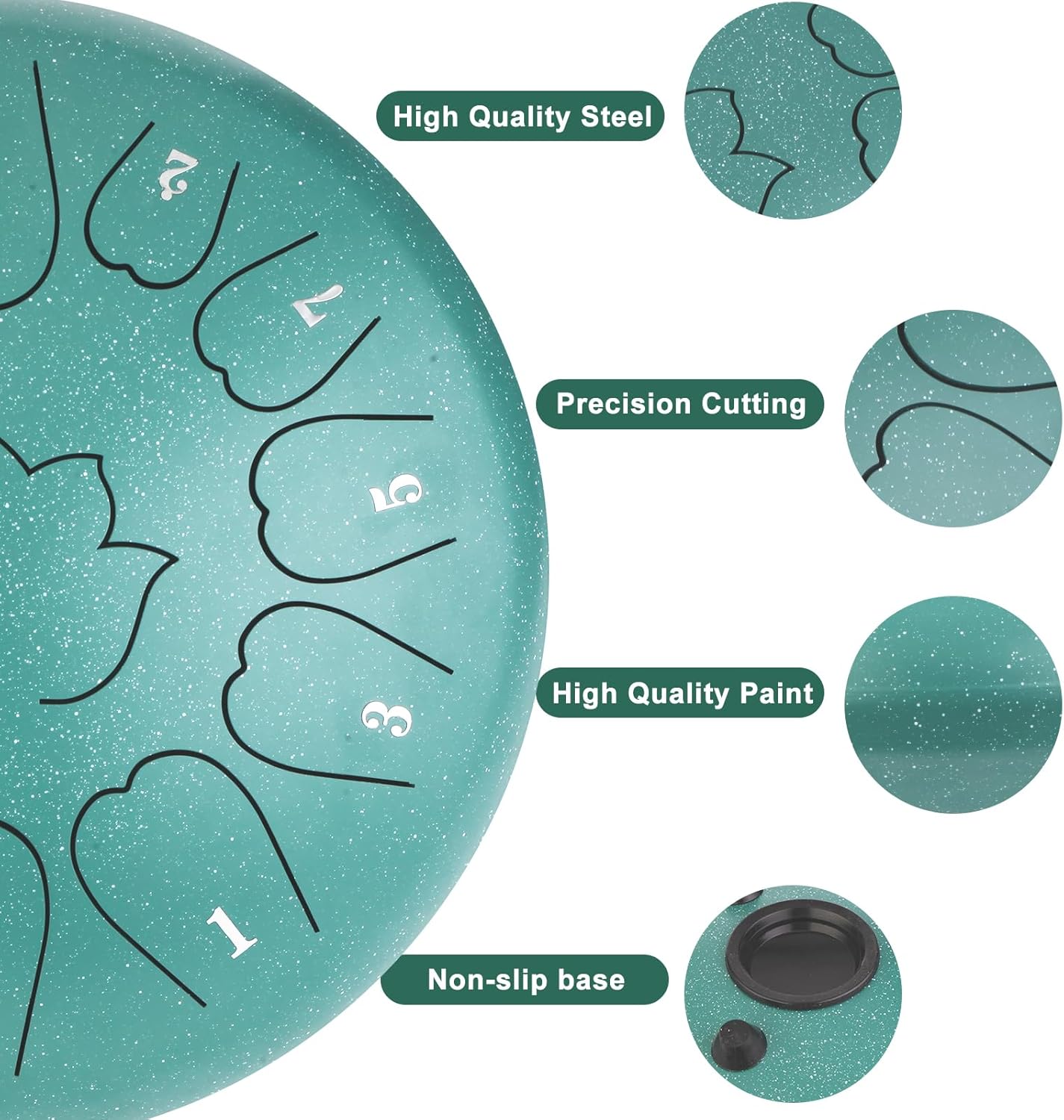Steel Tongue Drum - 12-Inch 13-Note Tongue Drum, C Major Outdoor Rain Drum with Music Book, Handpan Drums, Mallets and Carry Bag (Green)