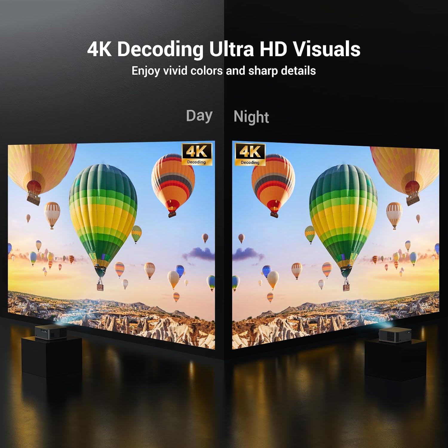 2000 ANSI 4K Decoding Projector with WiFi and Bluetooth, HAPPRUN Movie Home Theater with Auto Focus, 300'' Display for Indoor/Outdoor, Smart Projector Compatible with Phone/TV Stick/PC/PS5