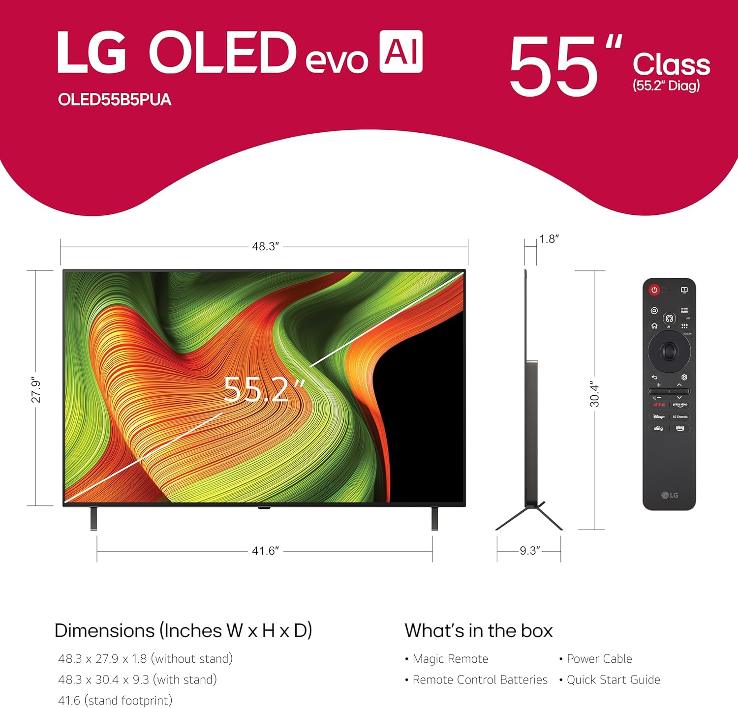 LG 55-Inch Class OLED AI 4K B5 Series Smart TV with Dolby Atmos, Dolby Vision, HDR10, AI Super Upscaling 4K, Filmmaker Mode, Wow Orchestra, Alexa Built-in (OLED55B5PUA.AUSZ, 2025)