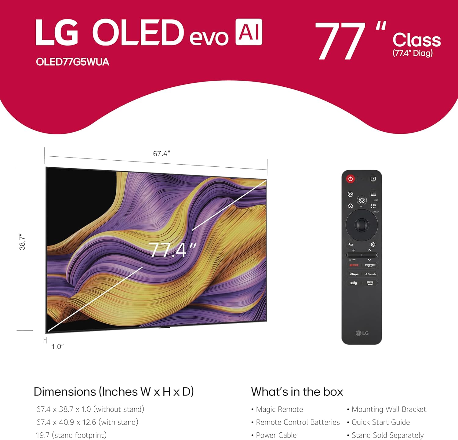 LG 77-Inch Class OLED evo AI Super Upscaling 4K G5 Series Smart TV w/Dolby Atmos & Vision, HDR10, Filmmaker Mode, Wow Orchestra, Alexa Built-in (OLED77G5WUA, 2025)