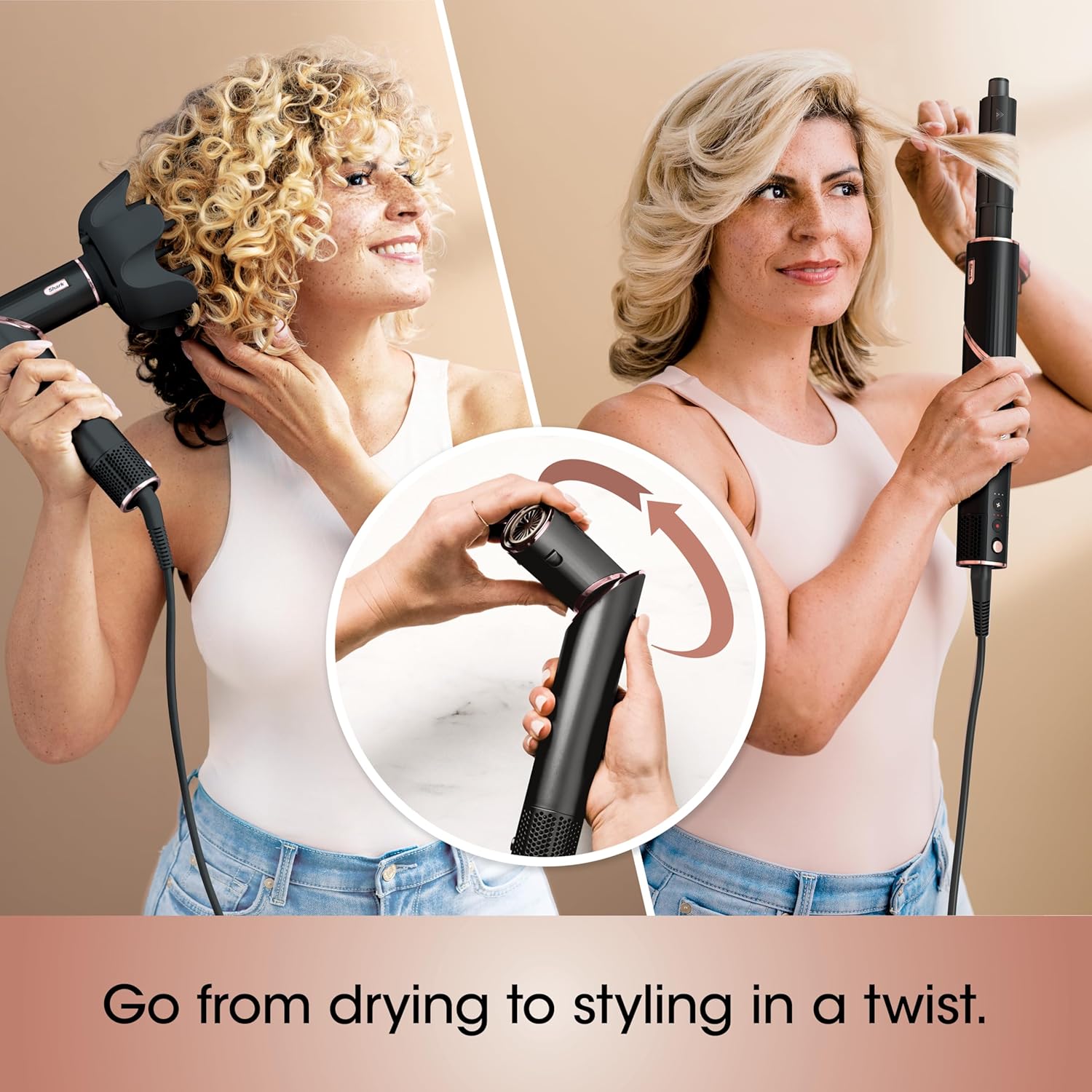 Shark Hair Dryer| FlexStyle Hair Styling System| Portable & Powerful Blow Dryer Brush| Hair Curler & Volumizer| 6 Styling Tools Included| Best for All Hair Types| Black| HD440BK