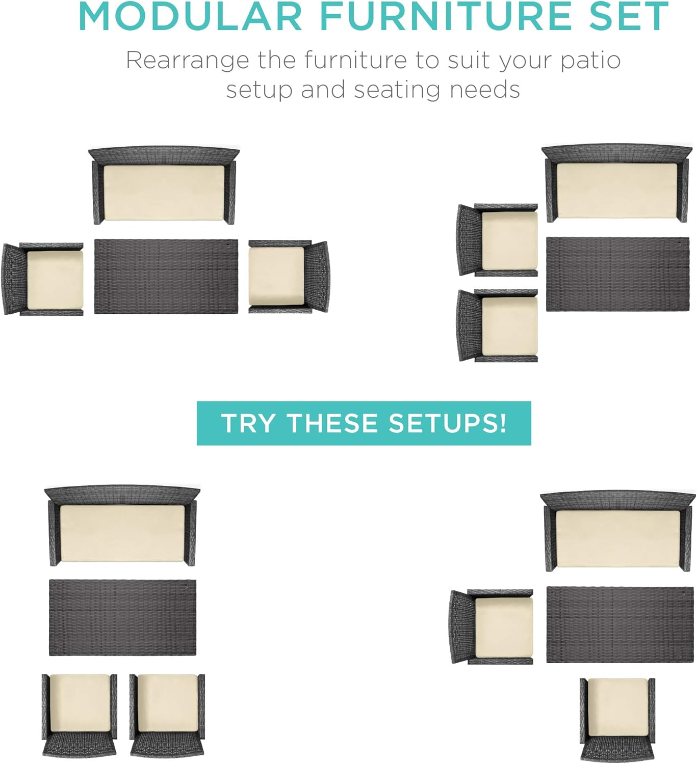 Best Choice Products 4-Piece Outdoor Wicker Patio Conversation Furniture Set for Backyard with Coffee Table, Seat Cushions - Gray/Cream