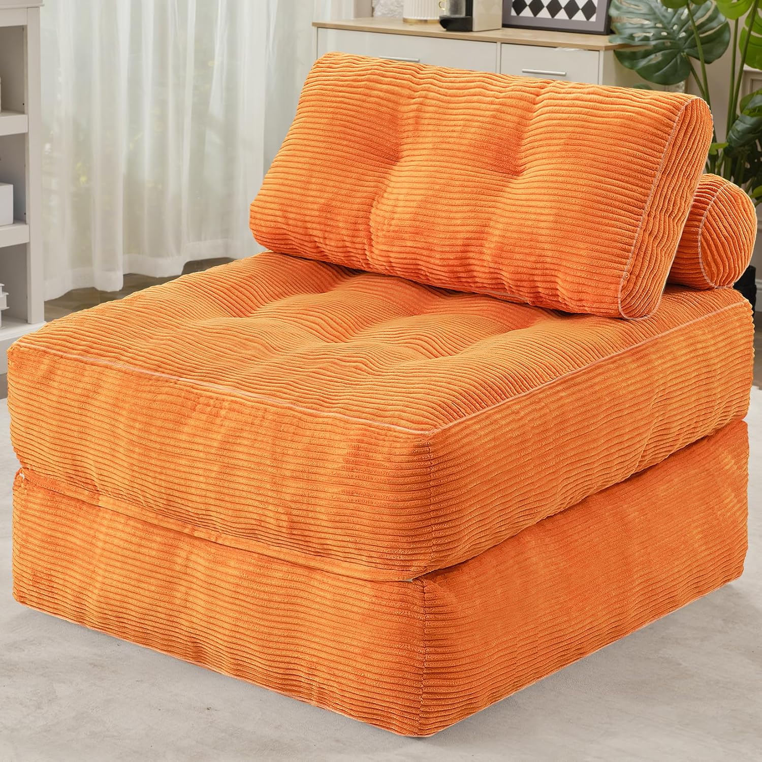 HABUTWAY Folding Sofa Bed, Convertible Sleeper Chair Bed with Dual Pillows & Handle, Foldable Floor Sofa Lounge with Back Support for Living Room, Bedroom, Apartment, Office, Single, Light Grey