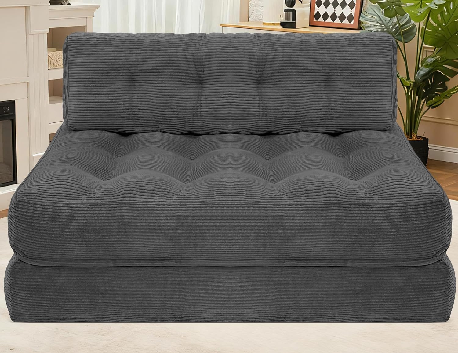 HABUTWAY Folding Sofa Bed, Convertible Sleeper Chair Bed with Dual Pillows & Handle, Foldable Floor Sofa Lounge with Back Support for Living Room, Bedroom, Apartment, Office, Single, Light Grey