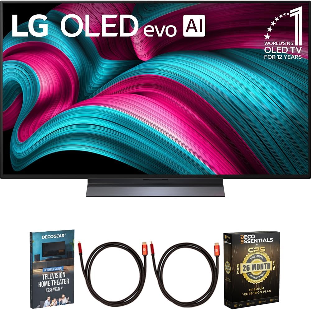 LG 77 Inch Class C5 Series OLED evo 4K UHD Smart webOS TV 2025 OLED77C5PUA Bundle with Deco Gear Home Theater Guide, 2 HDMI Cables and Deco Essentials CPS 26 Months Premium Extended Protection Pack