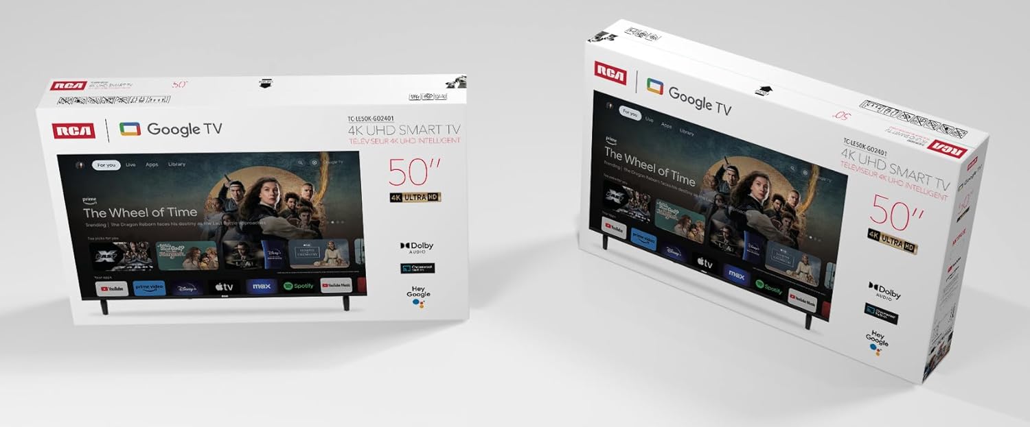 RCA 50-Inch UHD Smart Google TV, Frameless LED Display with HDR10, Wi-Fi and Bluetooth, Built-in Google Assistant, Compatible with Alexa
