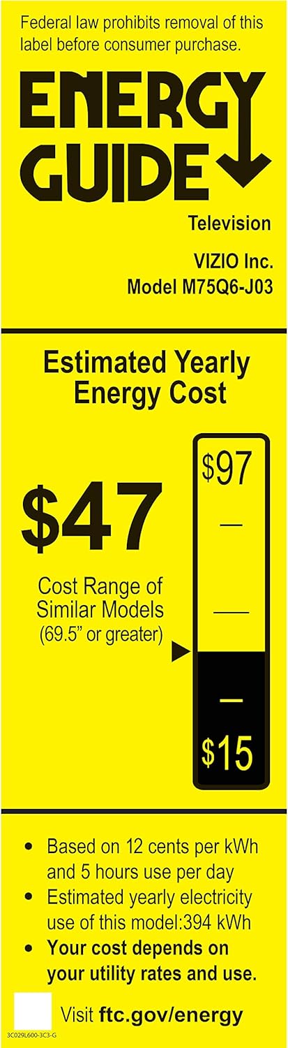 VIZIO 75-Inch M-Series 4K QLED HDR Smart TV with Voice Remote, Dolby Vision, HDR10+, Alexa Compatibility, VRR with AMD FreeSync, M75Q6-J03, 2022 Model