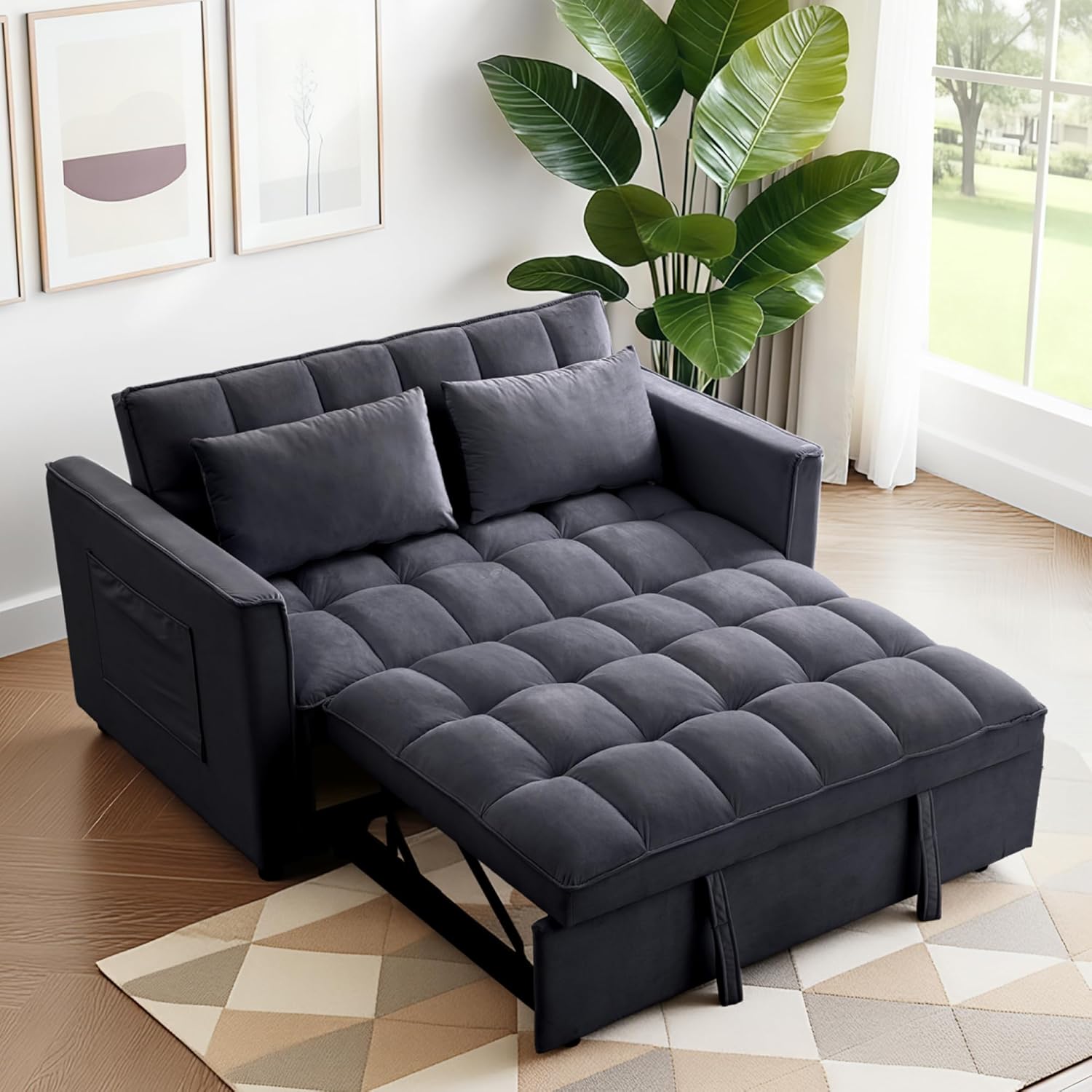 FLEXISPOT XCT4 Pull Out Couch, 3-in-1 Sleeper Sofa Bed with Adjustable Backrest, Loveseat Sleeper with Pillows & Side Pockets, Convertible Futon Couch for Small Spaces Guest Room Apartment, Cream