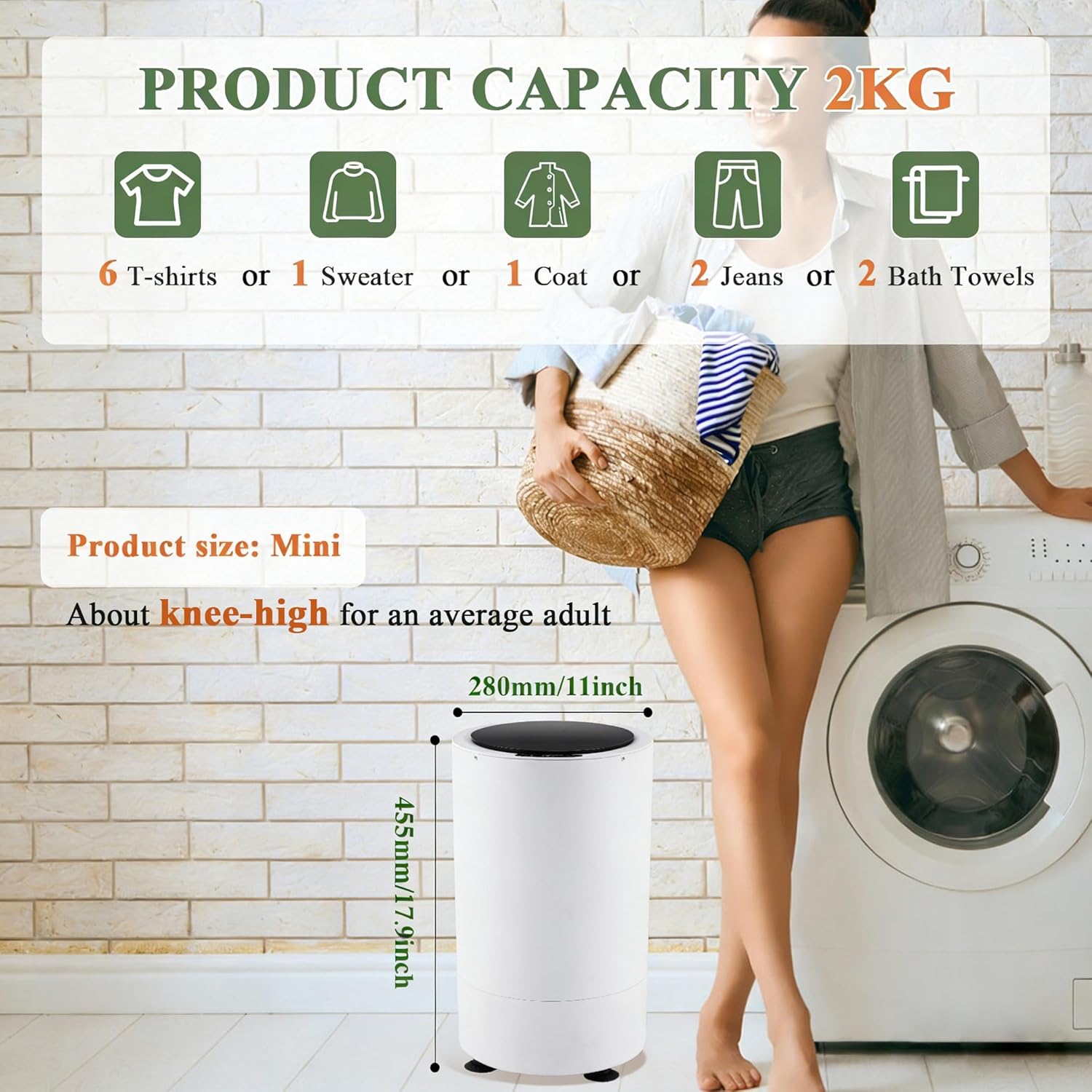 Meticuloso Compact Electric Spin Dryer 110V, Portable Mini Laundry Dryer for Apartments, Schools, Dorms, RVs, Camping