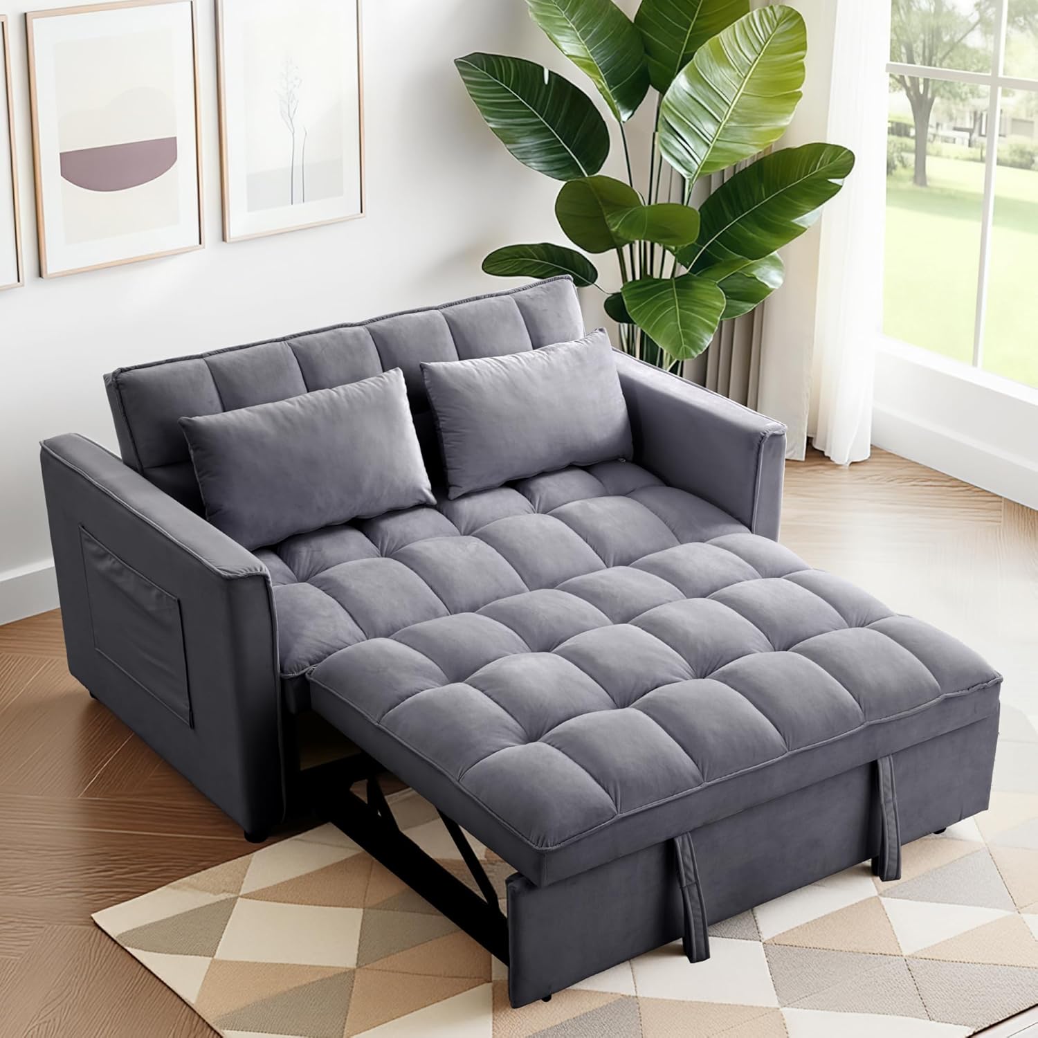 FLEXISPOT XCT4 Pull Out Couch, 3-in-1 Sleeper Sofa Bed with Adjustable Backrest, Loveseat Sleeper with Pillows & Side Pockets, Convertible Futon Couch for Small Spaces Guest Room Apartment, Cream
