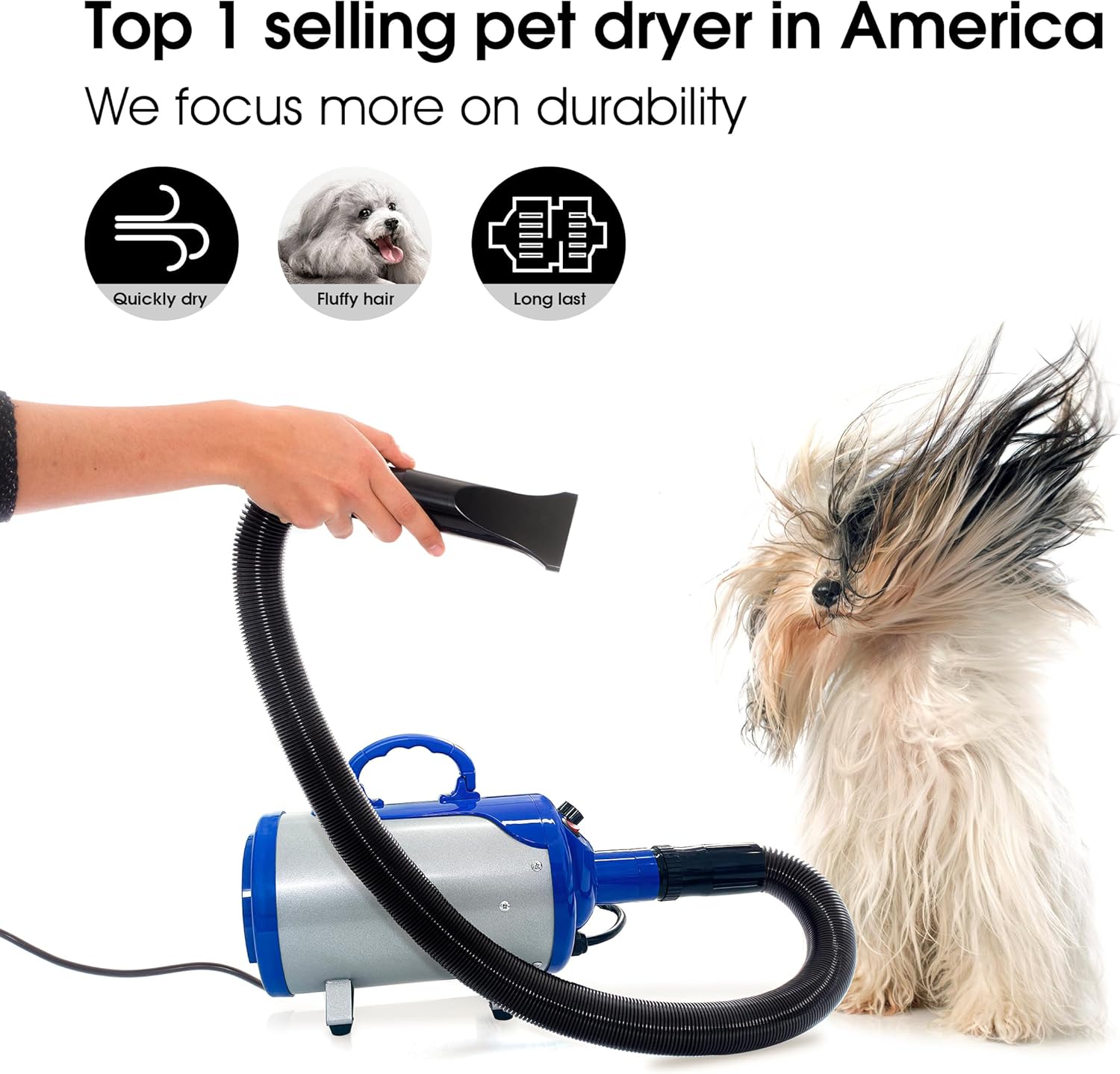 SHELANDY Groomer Partner Pet Hair Force Dryer Dog Grooming Blower with Heater (Blue)