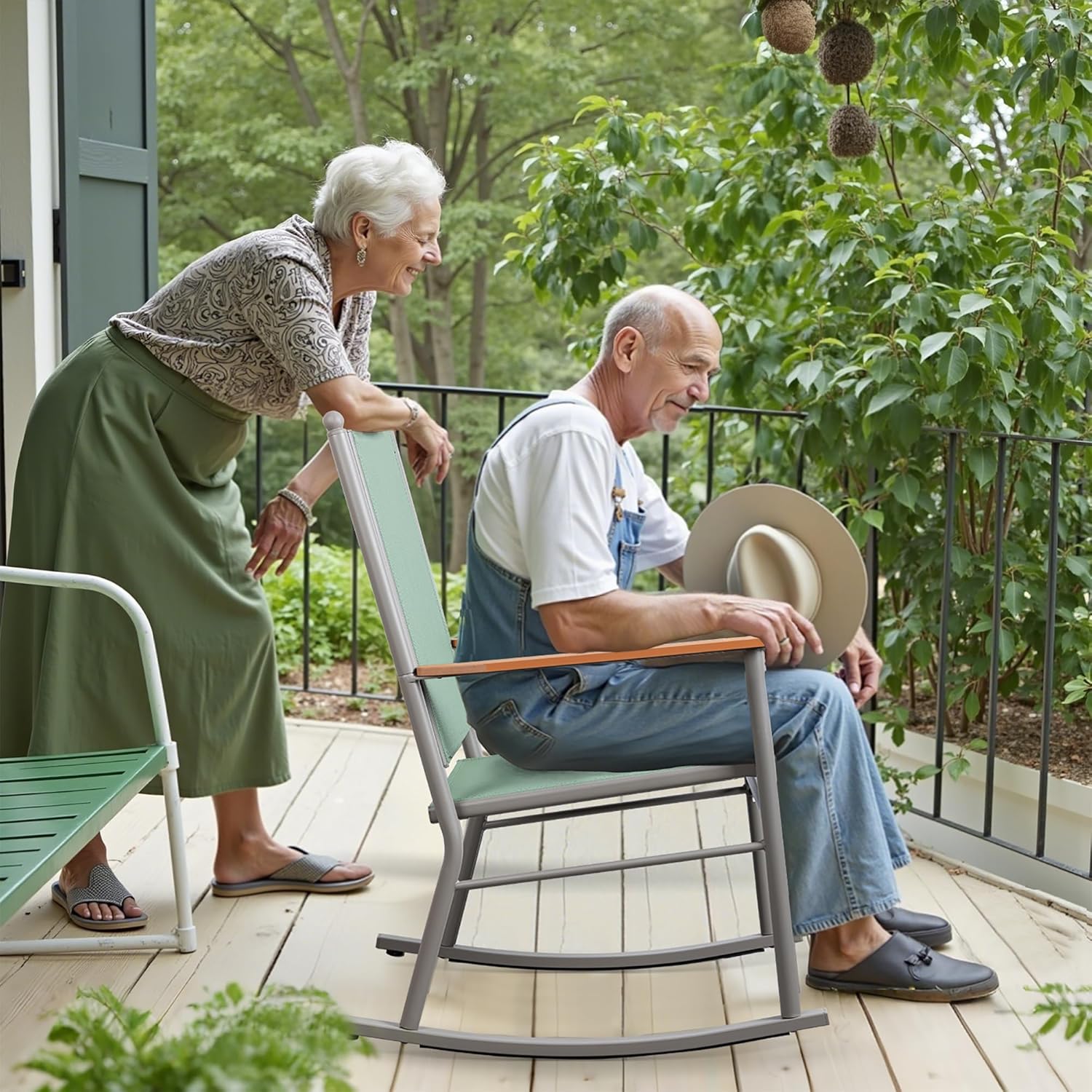 Shintenchi 2 Pcs Outdoor Rocking Chairs Set, Upgraded High Back Patio Rocking Chairs Set, Breathable Textilene Fabric Rocking Chair for Porch, Patio, Garden, Balcony (Green)