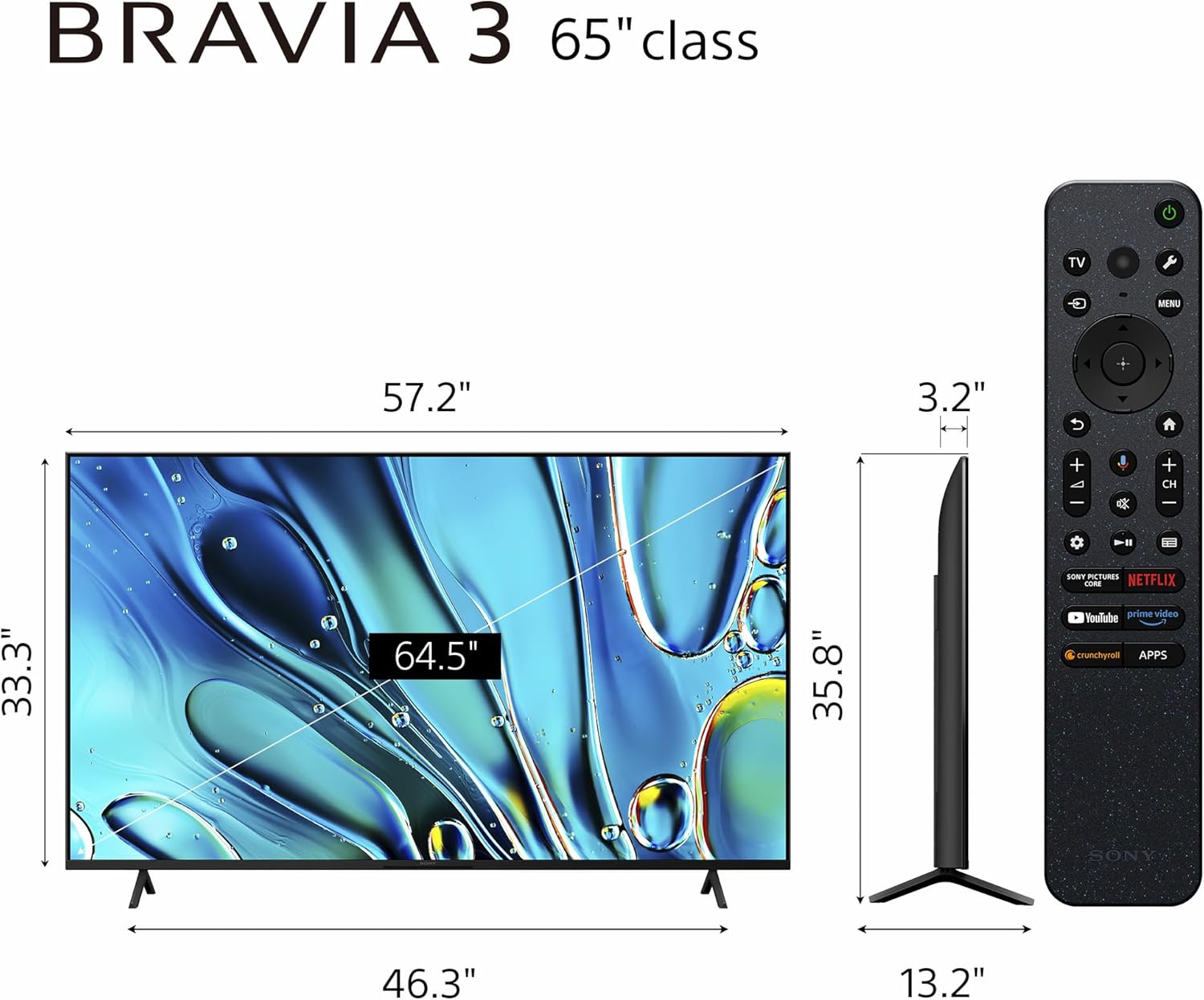 Sony 65-Inch Class 4K Ultra HD BRAVIA 3 LED Smart TV with Google TV Dolby Vision HDR, PS5 Exclusive Features, K-65S30