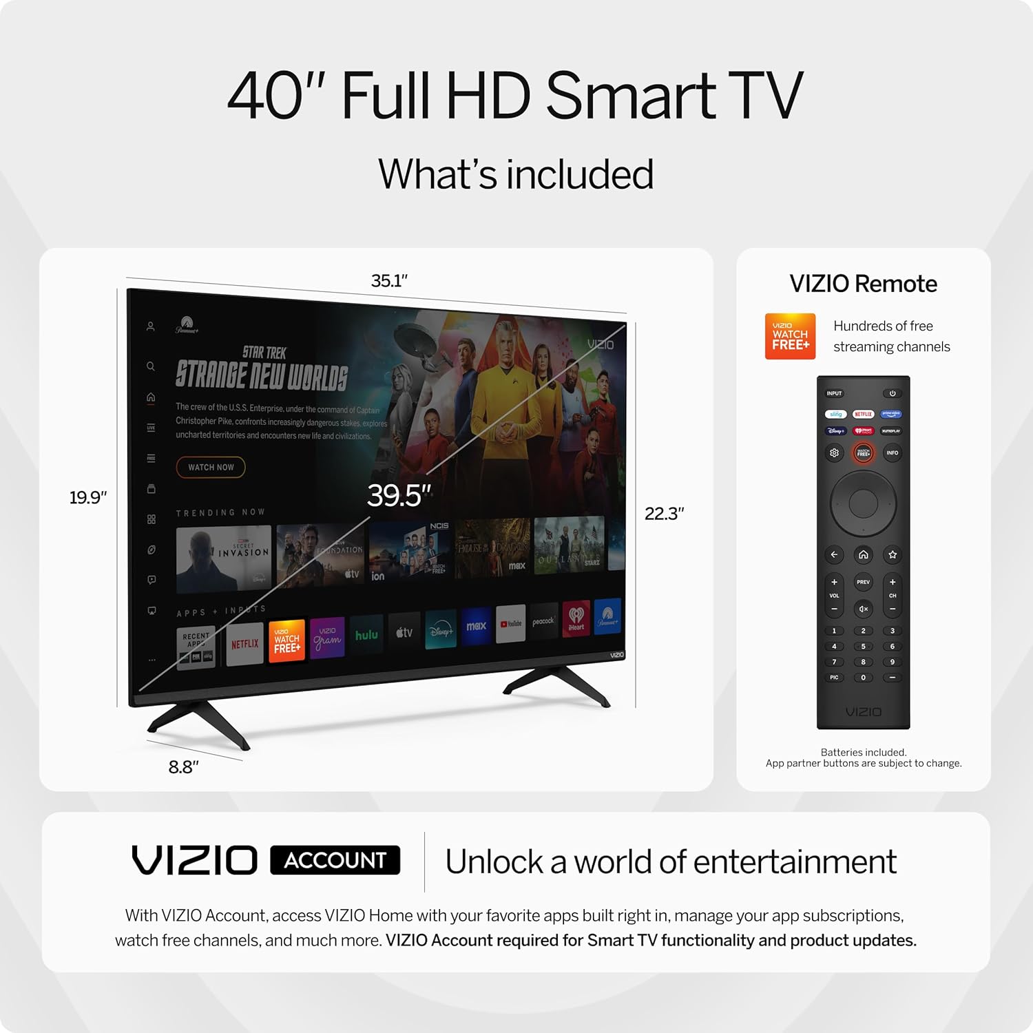 VIZIO 40-inch Full HD 1080p Smart TV with DTS Virtual:X, Alexa Compatibility, Chromecast Built-in, Bluetooth Headphone Capable (Renewed)