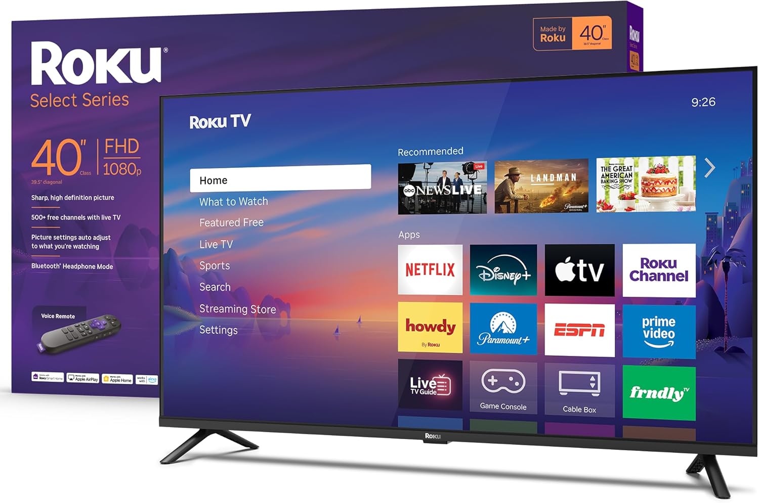 Roku Smart TV 2026 – 40-Inch Select Series, 1080p Full HD TV – Roku TV with Voice Remote – Flat Screen LED Television with Wi-Fi for Streaming Live Local News, Sports & Movies, Bluetooth Headphone Mode