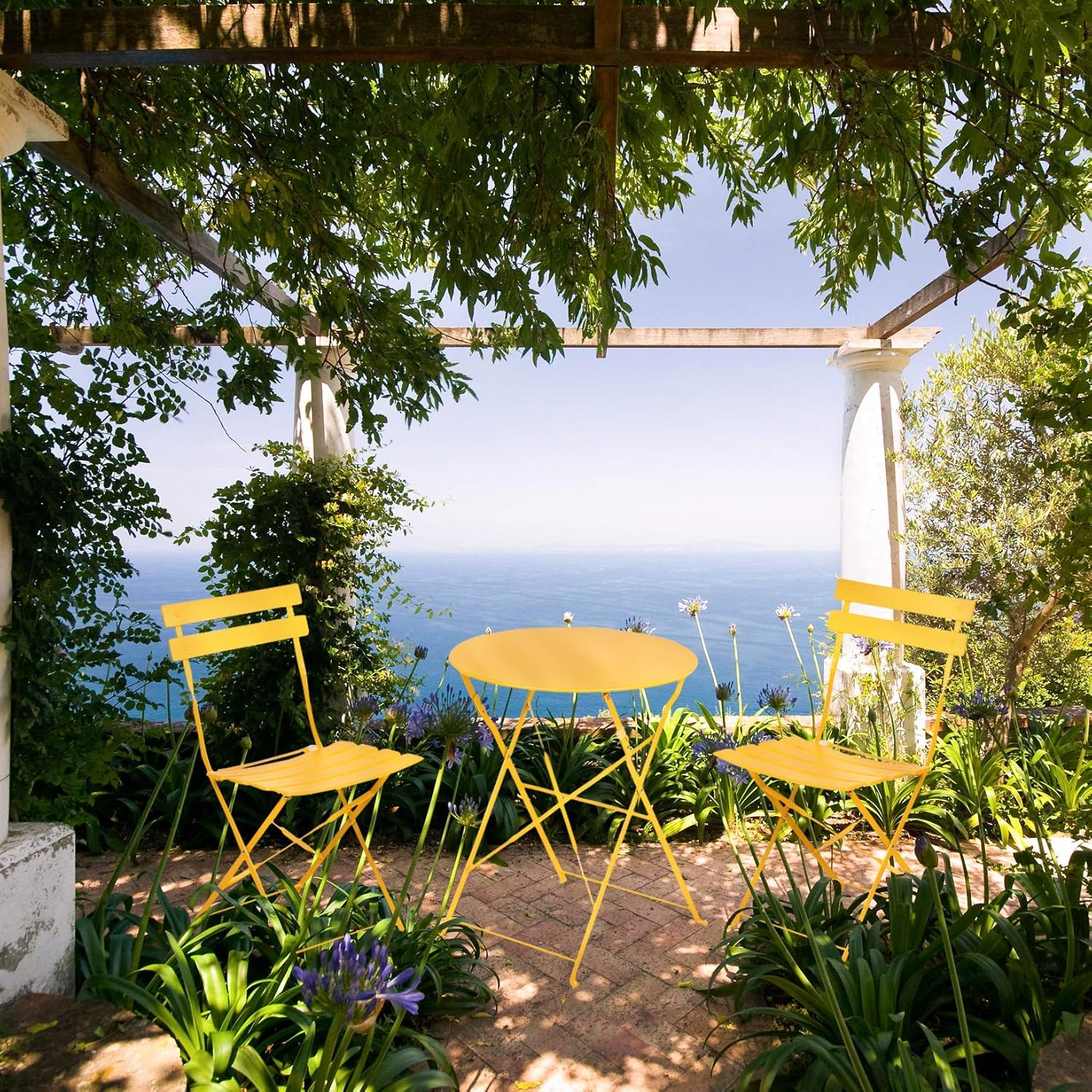 Grand patio 3-Piece Bistro Set Folding Outdoor Furniture Sets with Premium Steel Frame Portable Design for Bistro & Balcony, Yellow