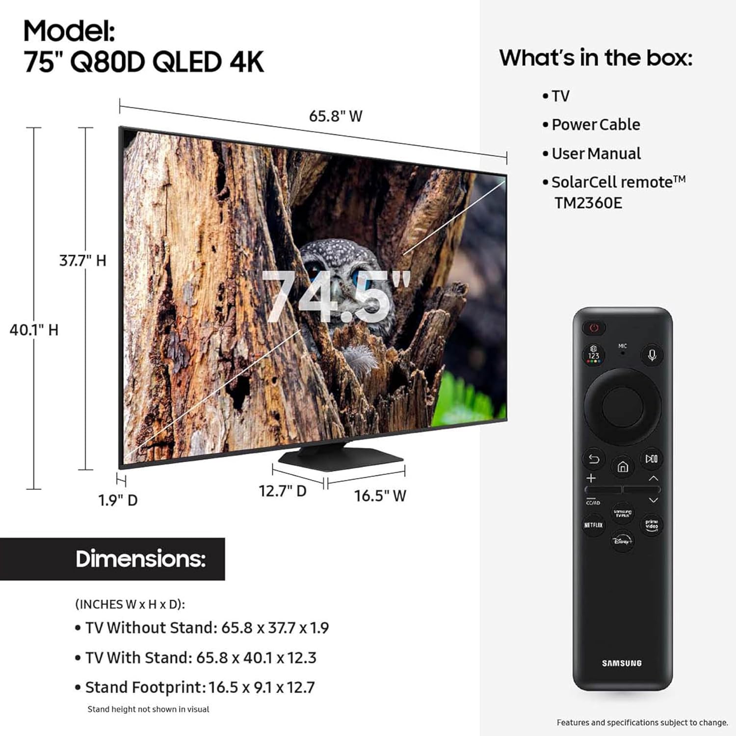 Samsung 75-Inch Class QLED 4K Q80D Series Quantum HDR+ Smart TV w/Dolby Atmos, Object Tracking Sound Lite, Direct Full Array, Motion Xcelerator, Alexa Built-in (QN75Q80D, 2024 Model)