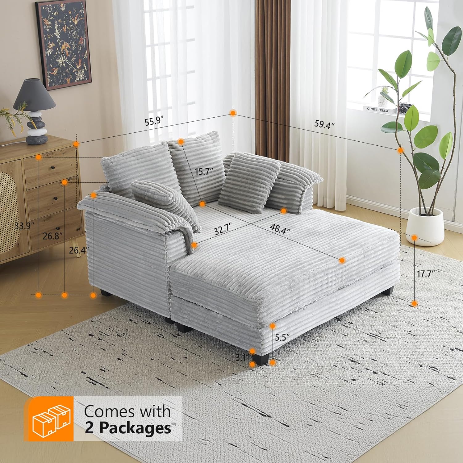 Amazon: VINGLI 56inch Extra Large Recliner, Light Gray Comfortable Corduroy Recliner Sofa Bed with Cushions and Armrests, Suitable for Living Room, Home Theater, Bedroom: Home & Kitchen