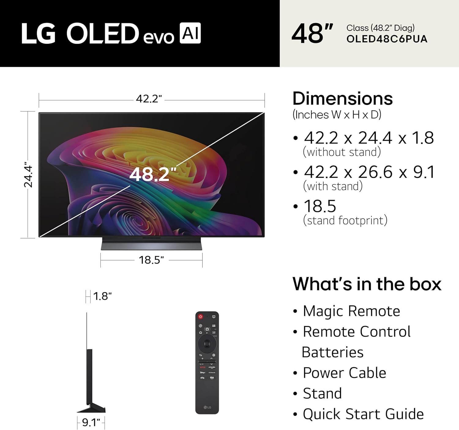 LG 48-Inch Class OLED evo AI 4K C6 Series Smart TV w/Dolby Atmos, Dolby Vision, HDR10, AI Super Upscaling 4K, Filmmaker Mode, Wow Orchestra, Compatible with Alexa (OLED48C6PUA, 2026)