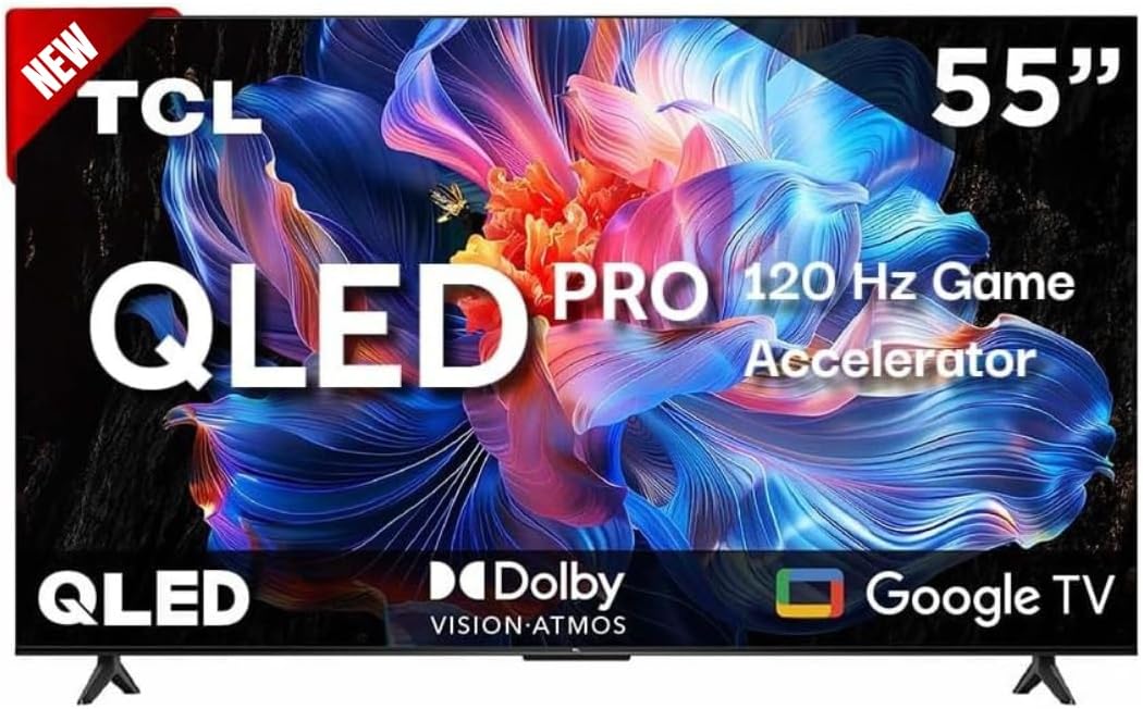 TCL Smart TV 55 inch 2025 55Q5K Google TV QLED 4K Google Assistant| Hands-Free Voice Control| Alexa| VisionHDR10+| AiPQ| Micro Dimming| NITS350| 60 Hz Panel (Renewed)