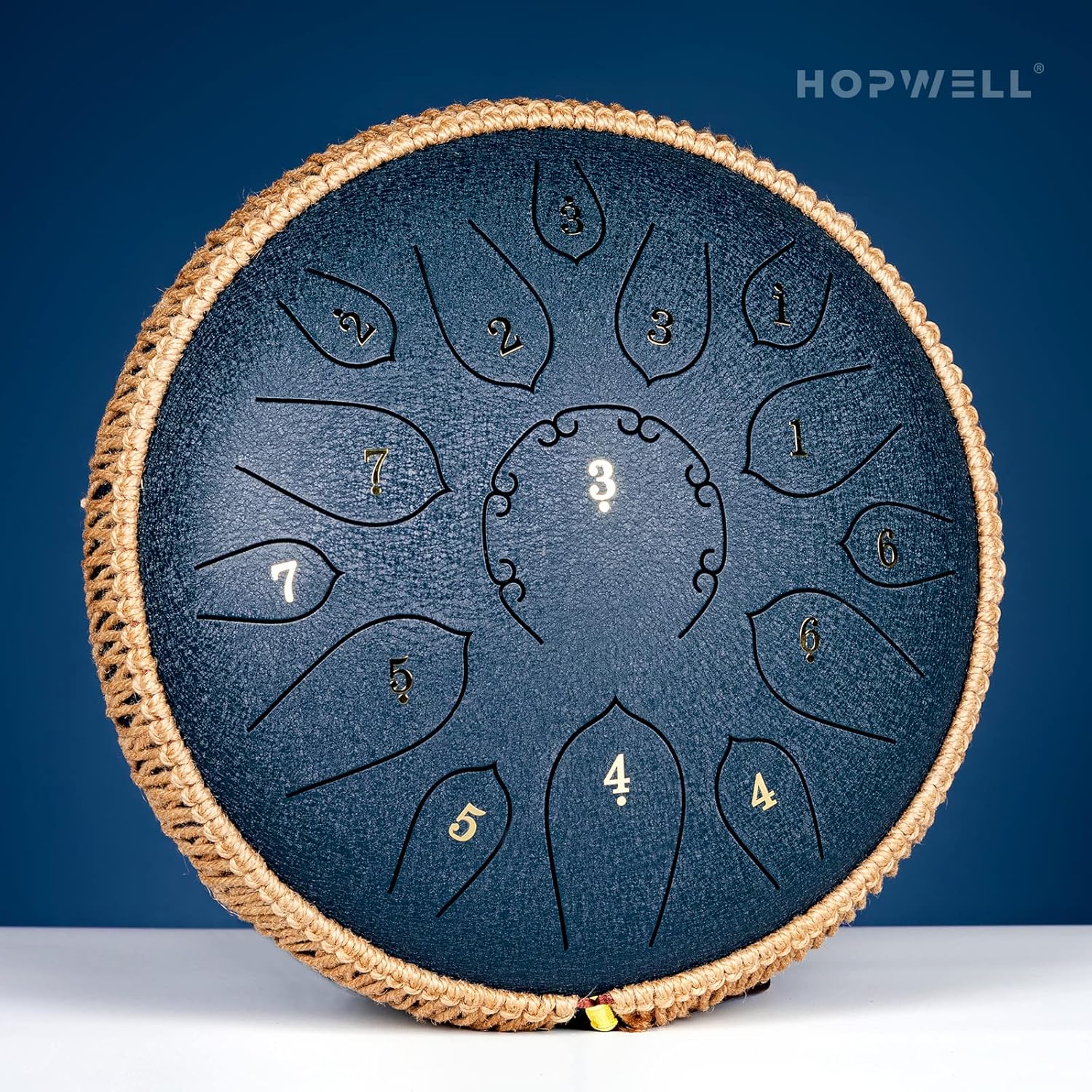 HOPWELL Steel Tongue Drum - 15 Note 12 Inch Tongue Drums - Percussion Instruments - Hand Pan Drum with Music Book, Drum Mallets and Carry Bag, D Major, Navy Blue