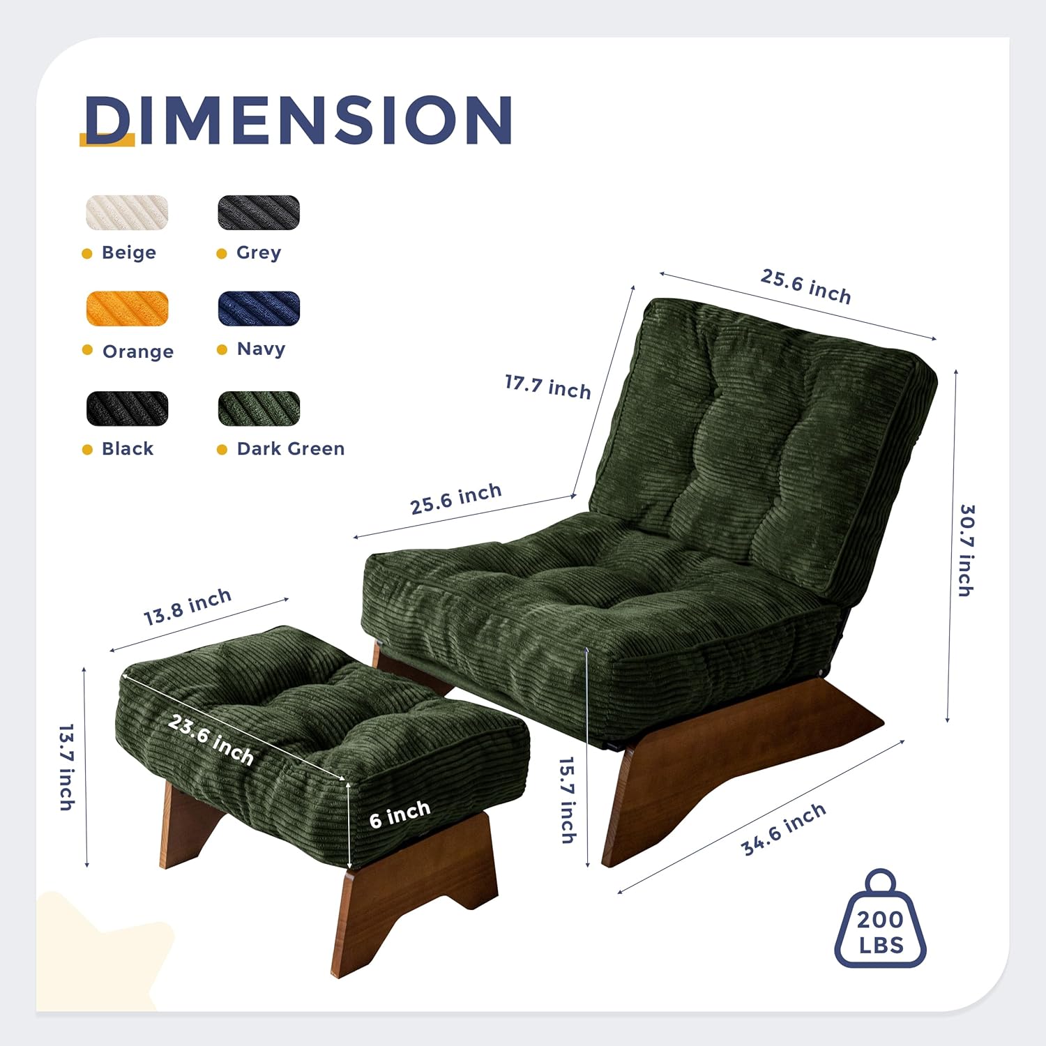 MAXYOYO Accent Chair with Ottoman Adjustable Backrest, Tufted Living Room Chair Upholstered Lounge Chair with Footrest Set, Modern Cozy Reclining Chair for Reading Room, Green