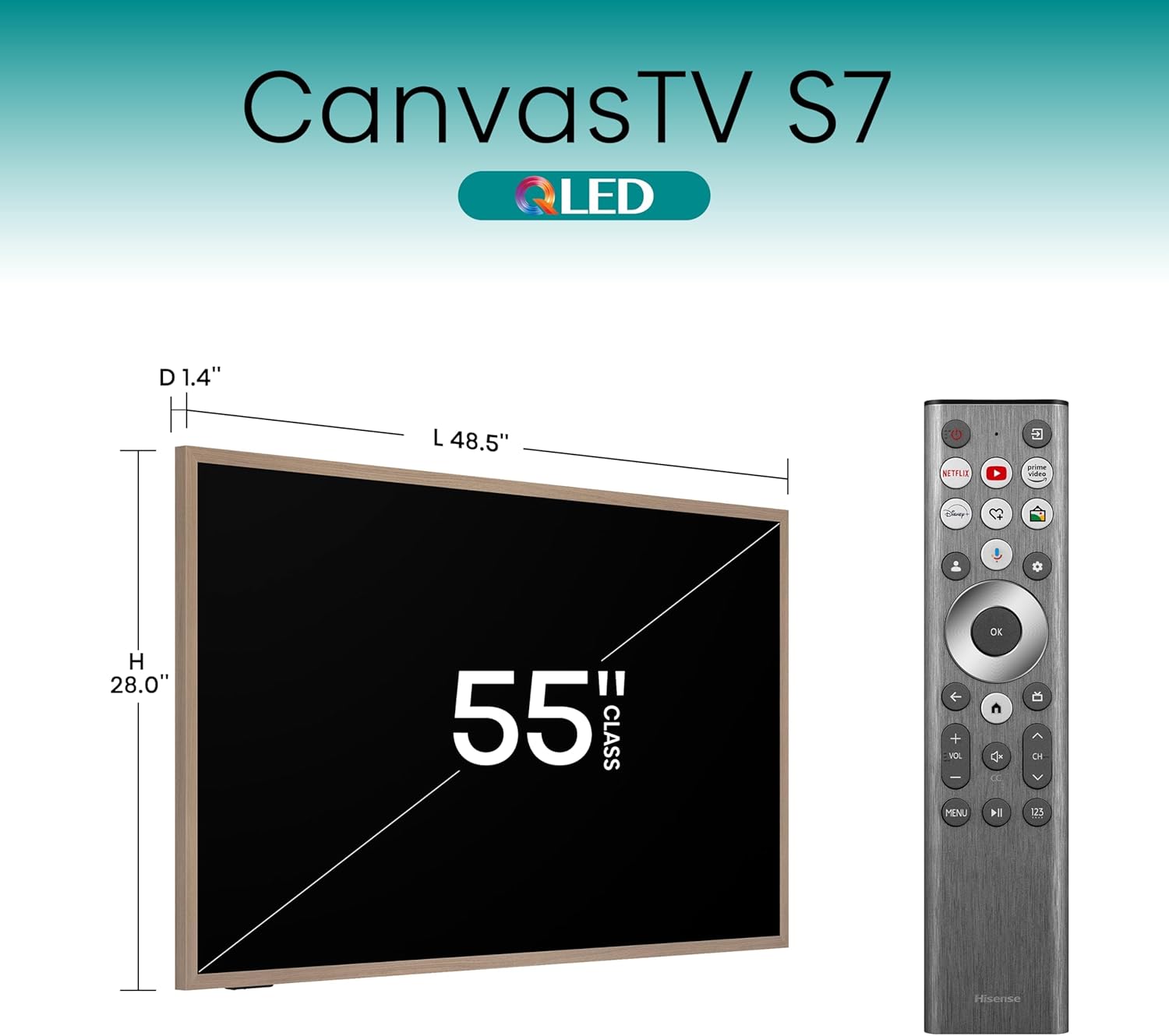 Hisense 55-Inch Class QLED 4K S7N CanvasTV Series Dolby Vision HDR Google Smart TV (55S7N) - 144Hz, Art Mode, Anti-Glare Panel, Hi-Matte Display, Frame & UltraSlim Wall Mount Included