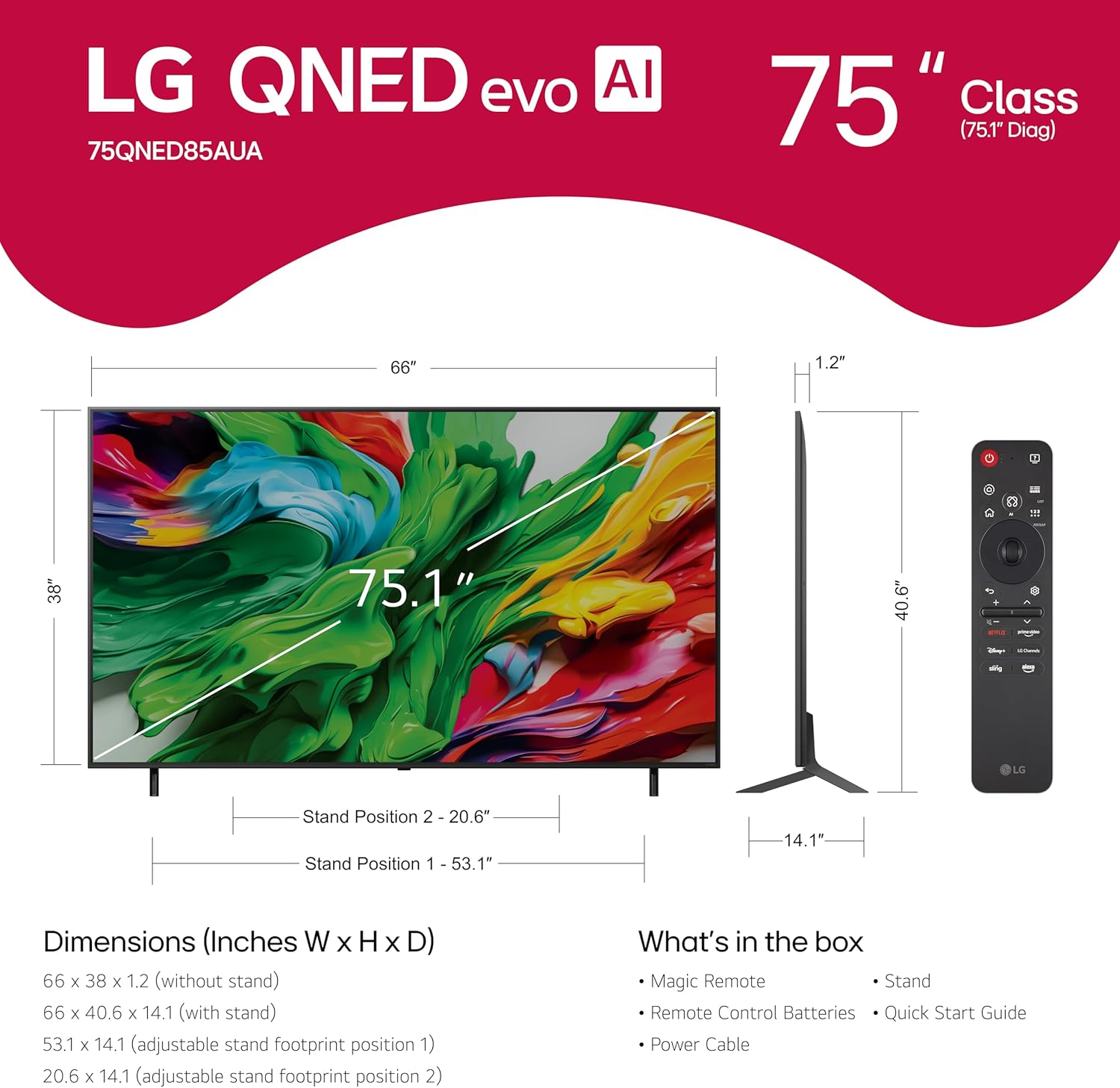 LG 75-Inch Class QNED evo AI QNED85A Series Mini LED 4K Smart TV w/AI Picture, AI Sound, HDR10, AI Super Upscaling 4K, Filmmaker Mode, Wow Orchestra, Alexa Built-in (75QNED85AUA, 2025)