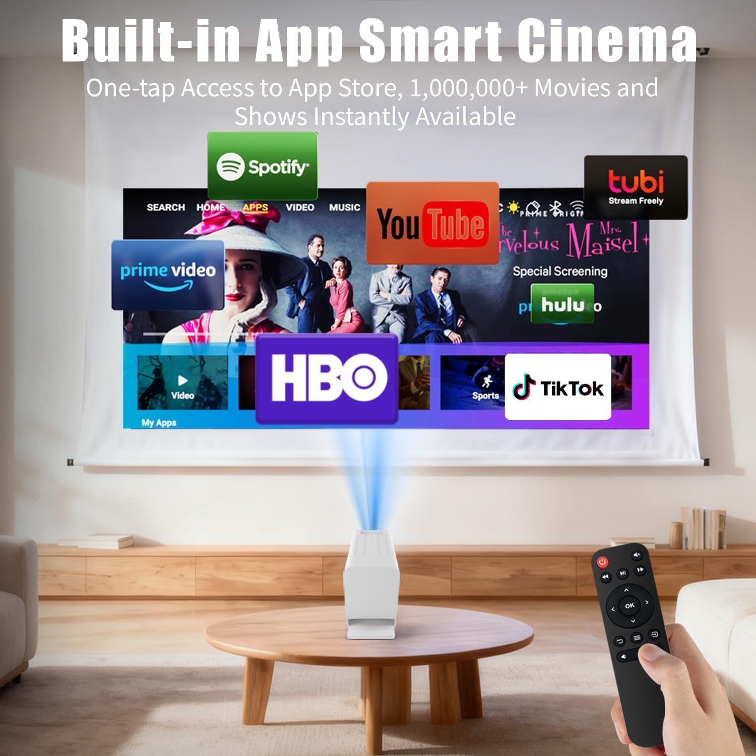 [Smart Projector with Apps] 4K Supported Mini Projector with Wifi and Bluetooth, XENPONAD Movie Projector for Bedroom Ceiling, Camping & Outdoor Use, Portable Projector with Speaker, Auto Keystone