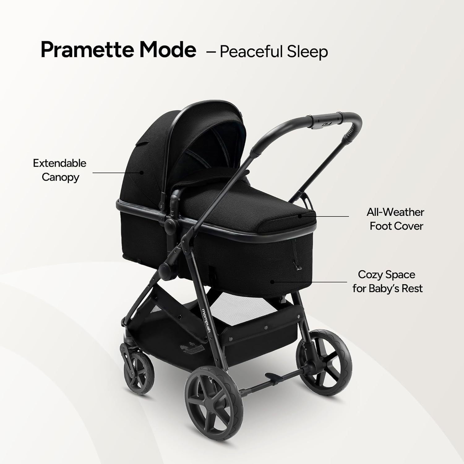 Mompush Wiz 2 in 1 Baby Stroller with Infant Pramette Mode, One Hand Fold Convertible Newborn to Toddler Stroller with Reversible Seat and Large UPF 50+ Canopy
