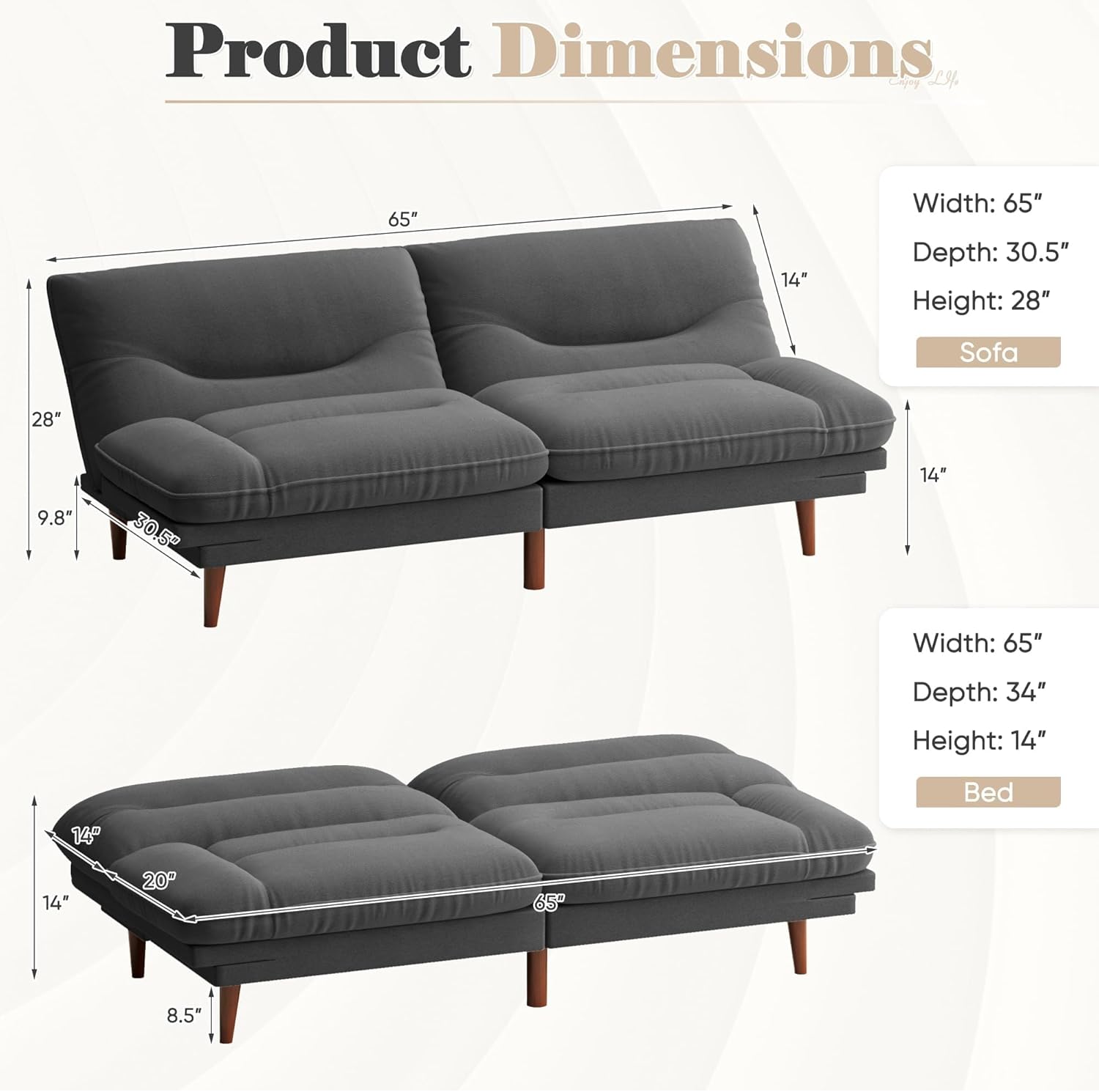 Homall Futon Sofa Bed, Modern Loveseat Futon Couch with Adjustable Backrest and Armrests, Sleeper Sofa Bed with Wood Frame for Living Room, Office, Apartment (Fabric, French Grey)