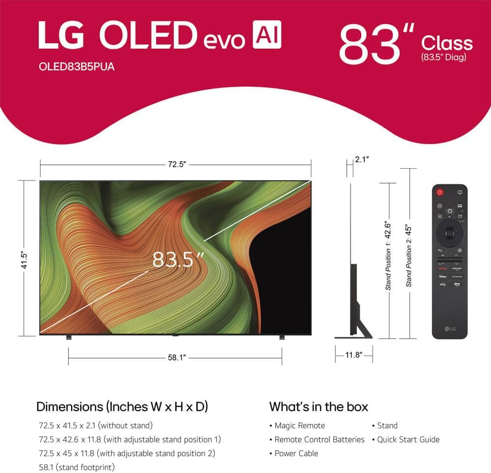 LG OLED83B5P 83 inch Class B5 Series OLED AI 4K Smart webOS TV (2025)