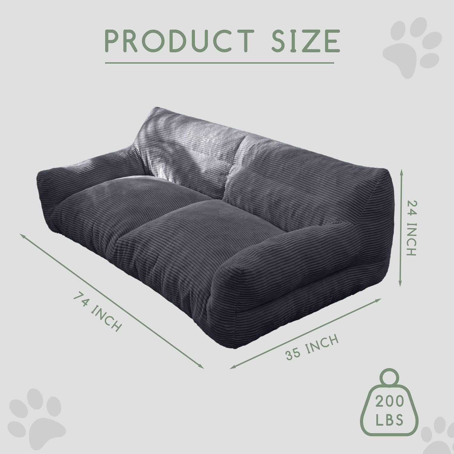 HIGOGOGO Large Human Dog Bed, Giant Human Dog Sofa, Big Comfy Floor Sofa Couch for Pet Families with Foam Chunk Supportive Mat, XXXXL Size Corduroy Orthopedic Bed, Grey
