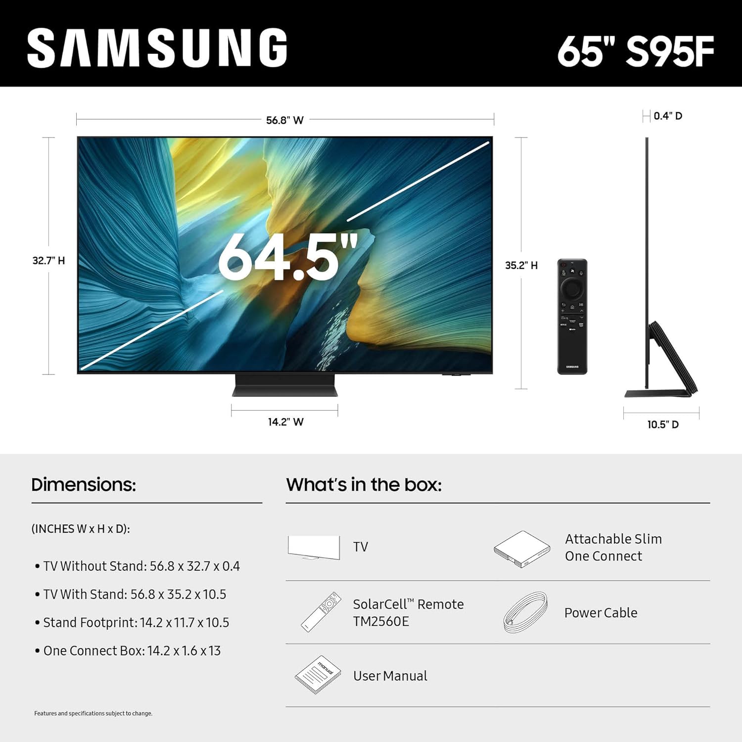 Samsung 65-Inch Class OLED S95F 4K Glare Free Smart TV (2025 Model) NQ4 AI Gen3 Processor, HDR Pro, Motion Xcelerator 164Hz, Dolby Atmos, Samsung Vision AI, Alexa Built-in