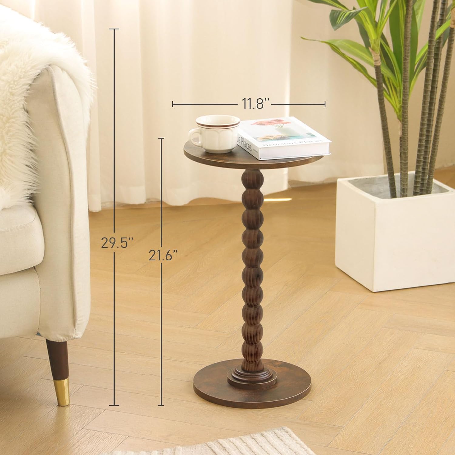 Fultyle Round Side Table, Small Drink Table for Small Spaces, Modern Accent Nightstand with Solid Wood Legs for Living Room, Bedroom, Corners, and Office (Rustic Brown)