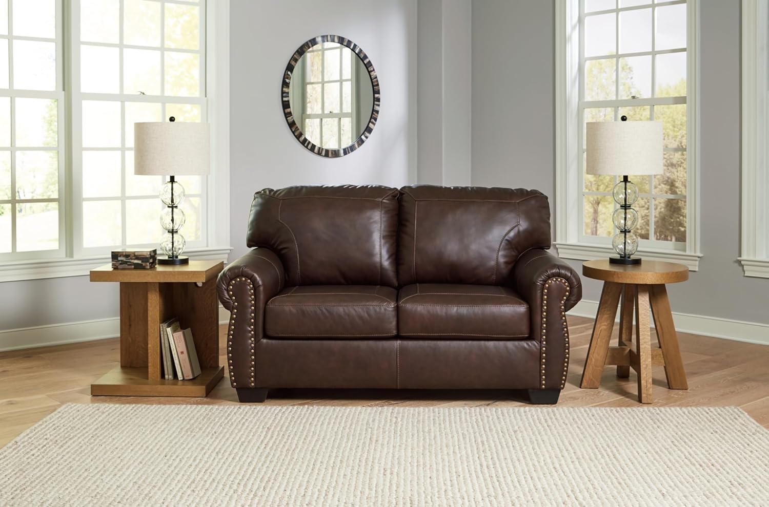 Signature Design by Ashley Colleton Traditional Loveseat with Nailheads, Top Grain Leather and Skillfully Matched Leather, 67
