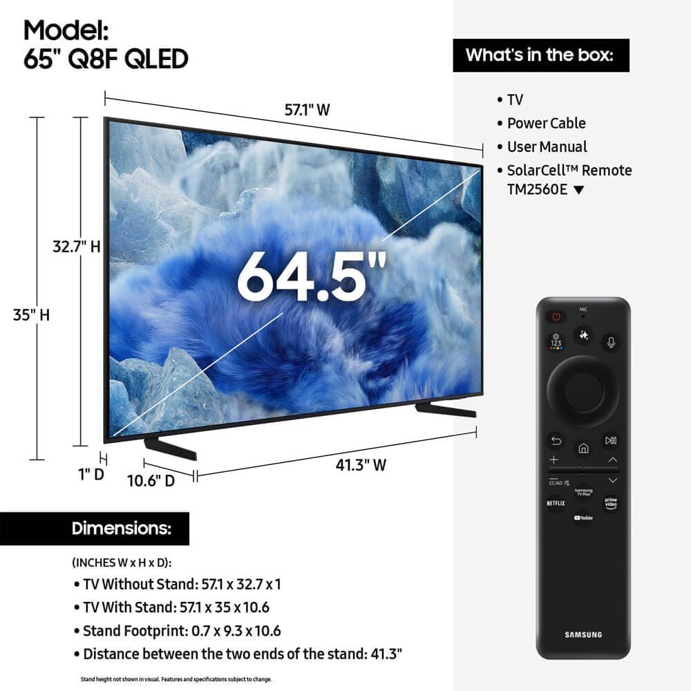 Samsung QN65Q8F 65 inch Class Q8F Series QLED 4K Vision AI Smart TV