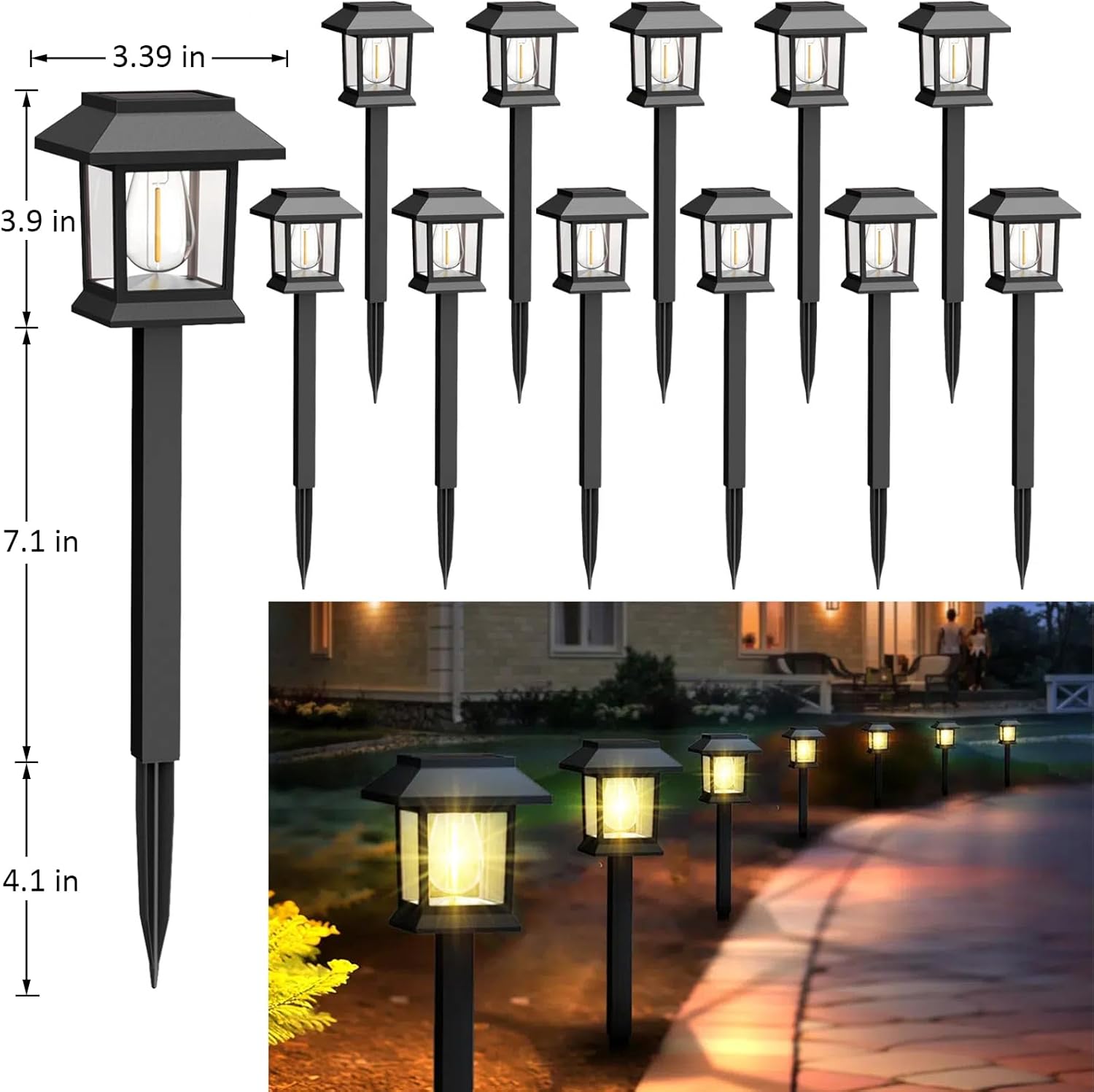 Greluna Solar Lights Outdoor, 12 Pack 3000K Waterproof Auto On/Off Solar Pathway Lights for Your Garden, Landscape, Path, Yard, Patio, Driveway, Walkway Decor
