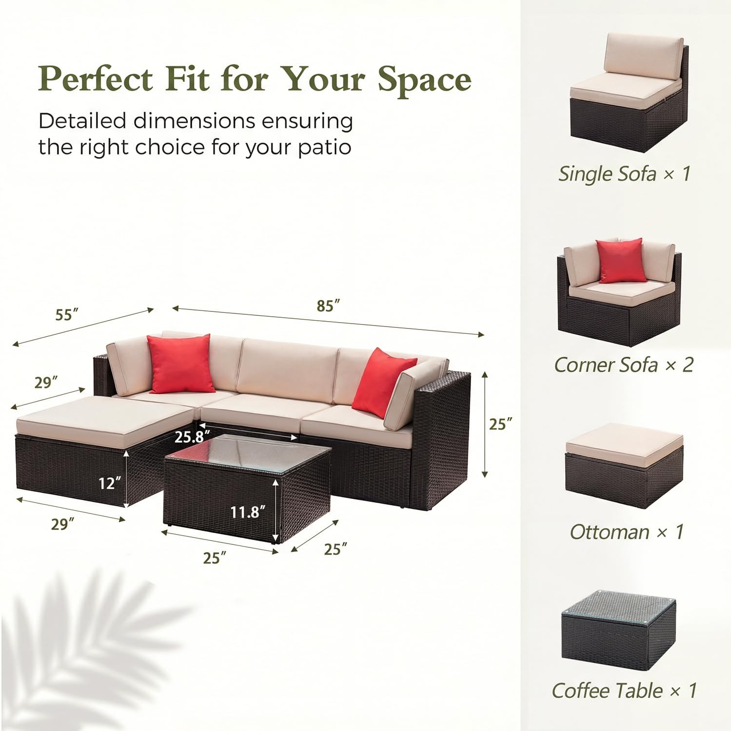 Devoko 5 Pieces Patio Furniture Sets All Weather Outdoor Sectional Patio Sofa Manual Weaving Wicker Rattan Patio Seating Sofas with Cushion and Glass Table (Beige)