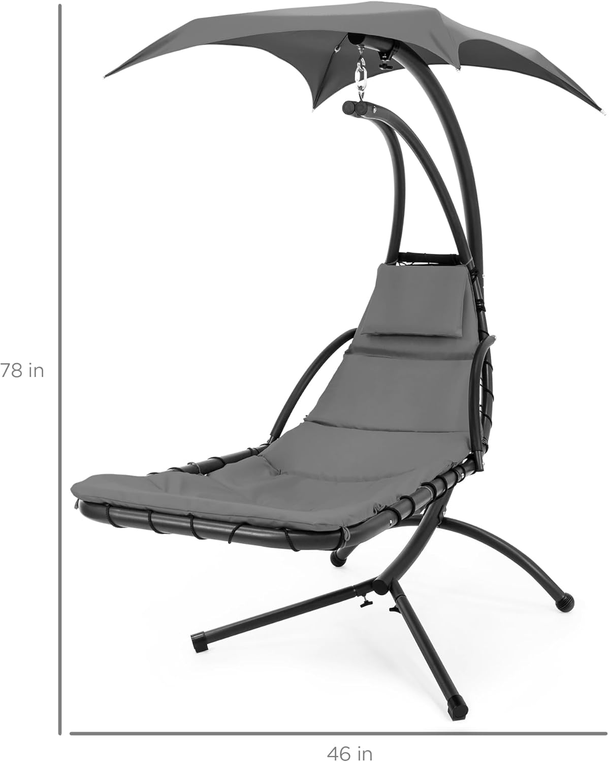 Best Choice Products Outdoor Hanging Curved Steel Chaise Lounge Chair Swing with Built-in Pillow and Removable Canopy - Charcoal Gray