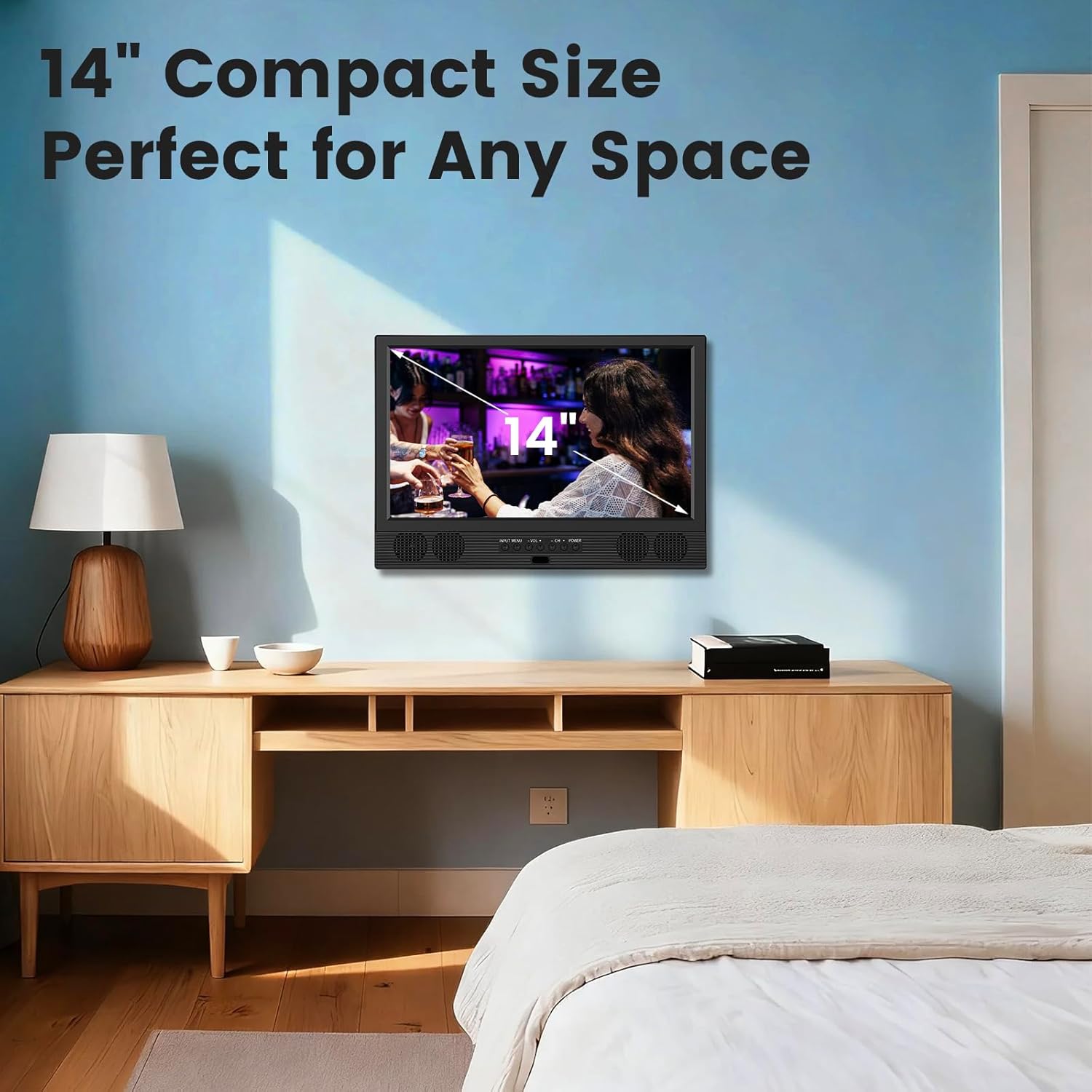 othoig 14 Inch Small Smart TV HD LED, Small Portable Smart TV with Built-in APP, Digital ATSC Tuner, HDMI/USB/AV Inputs, Small Smart Television for Kitchen, Bedroom, RV, Camper