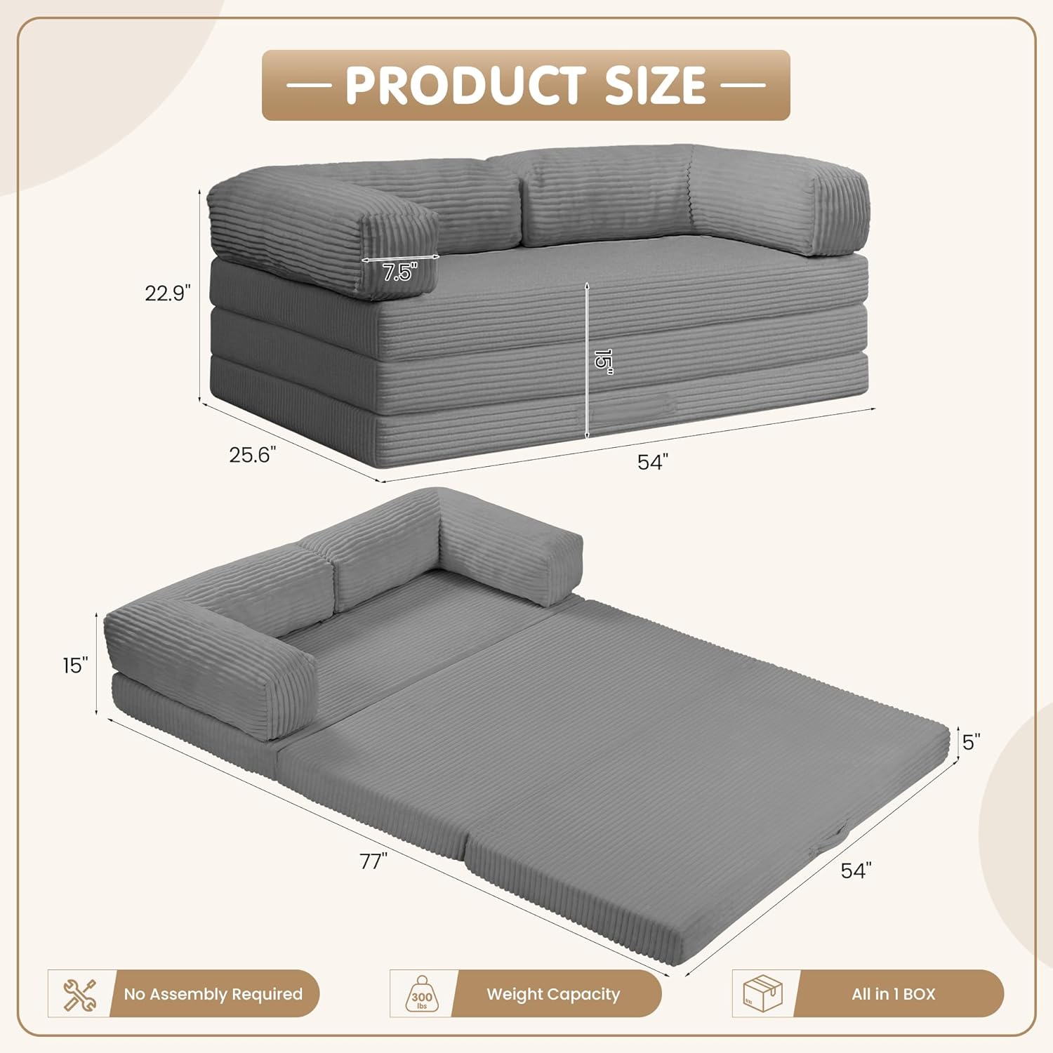 5-in-1 Convertible Sofa Bed, 54