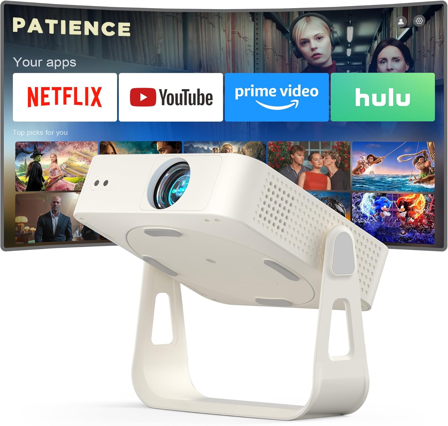 [Officially-Licensed App & Auto Focus] Light Grey Smart Standard Projector with WiFi and Bluetooth, XuanPad 4K Support Movie Projector, Portable Native 1080P Outdoor Projector with 360° Stand