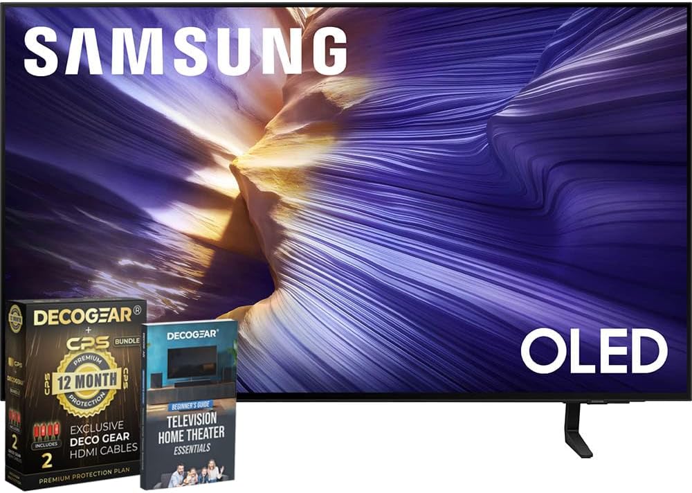 Samsung 55 inch OLED 4K S90F Smart TV (2025) Vision AI, OLED HDR+, AI Motion Enhancer Pro Bundle with CPS Exclusive 1-Year Protection & Deco Gear Complete Home Theater Beginner's Guidebook